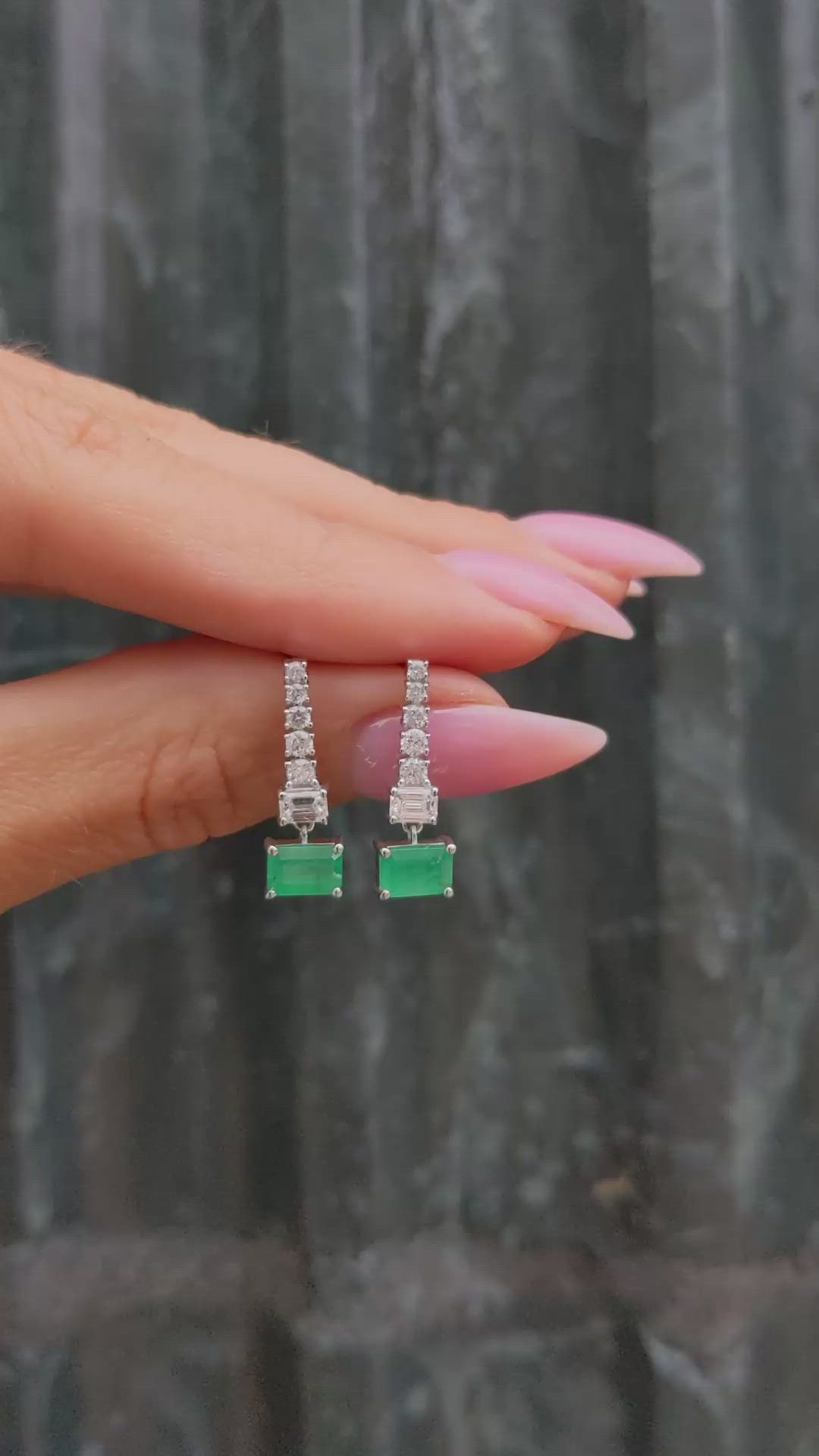 1.11 Ct.Tw. Emerald Natural Diamond Pave Earrings, 14K White Gold Size Video