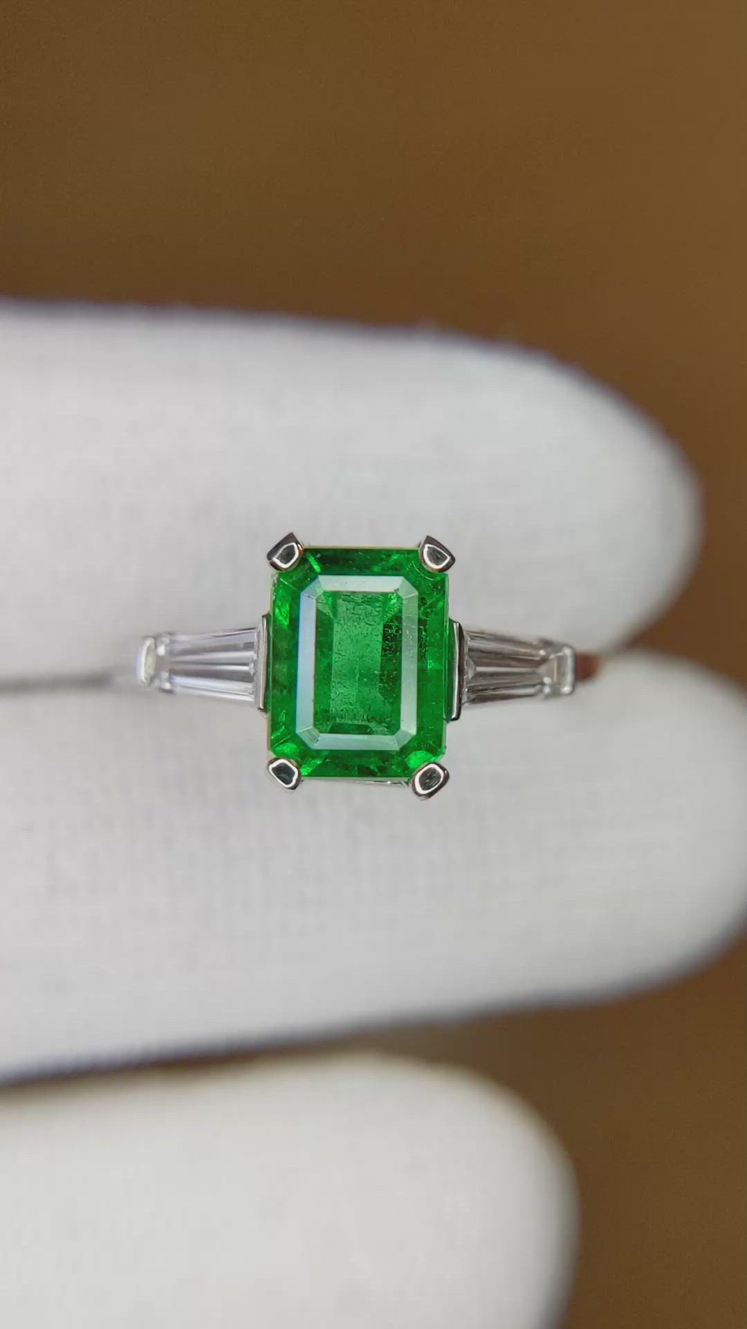 1.62 Ct. Emerald Natural Diamond Three Stone Ring, Platinum 950 Size Video