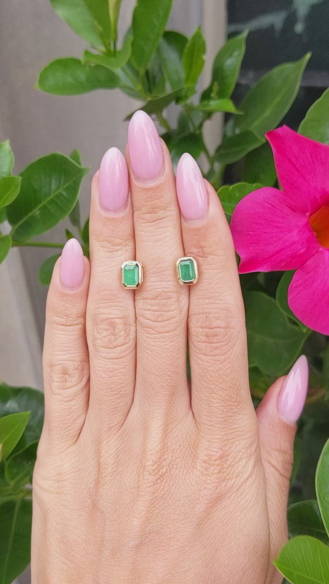 1.03 Ct.Tw. Emerald Studs Earrings, 14K Yellow Gold Size Video