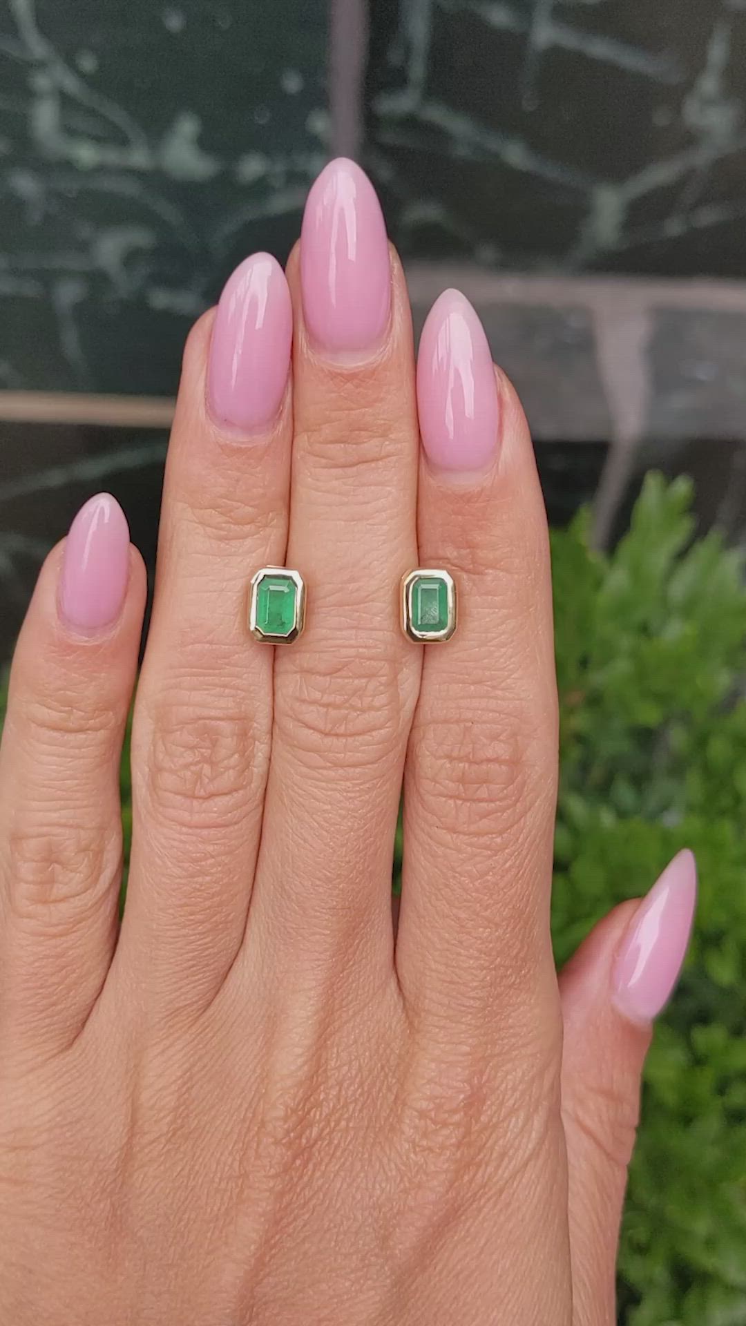 1.03 Ct.Tw. Emerald Studs Earrings, 14K Yellow Gold Size Video