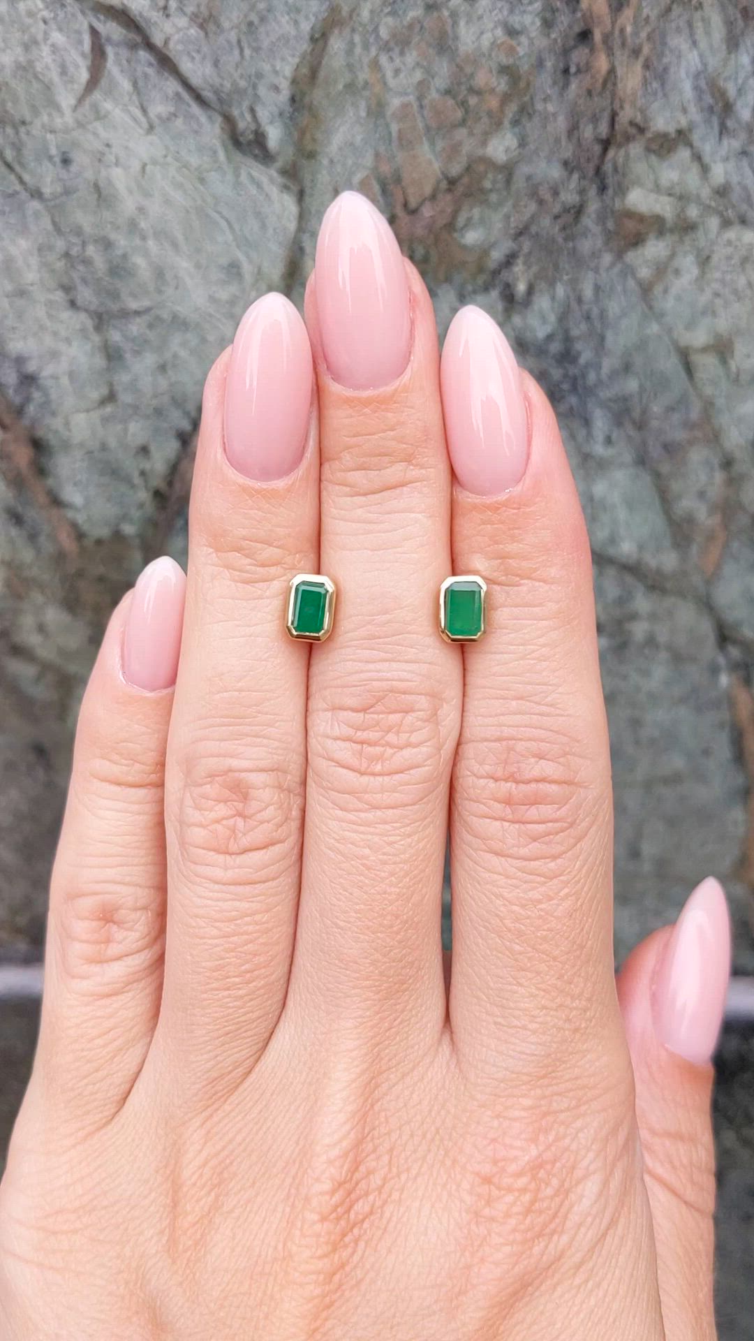 1.03 Ct.Tw.Total Carat Weight Emerald Studs Earrings, 14K Yellow Gold Size Video