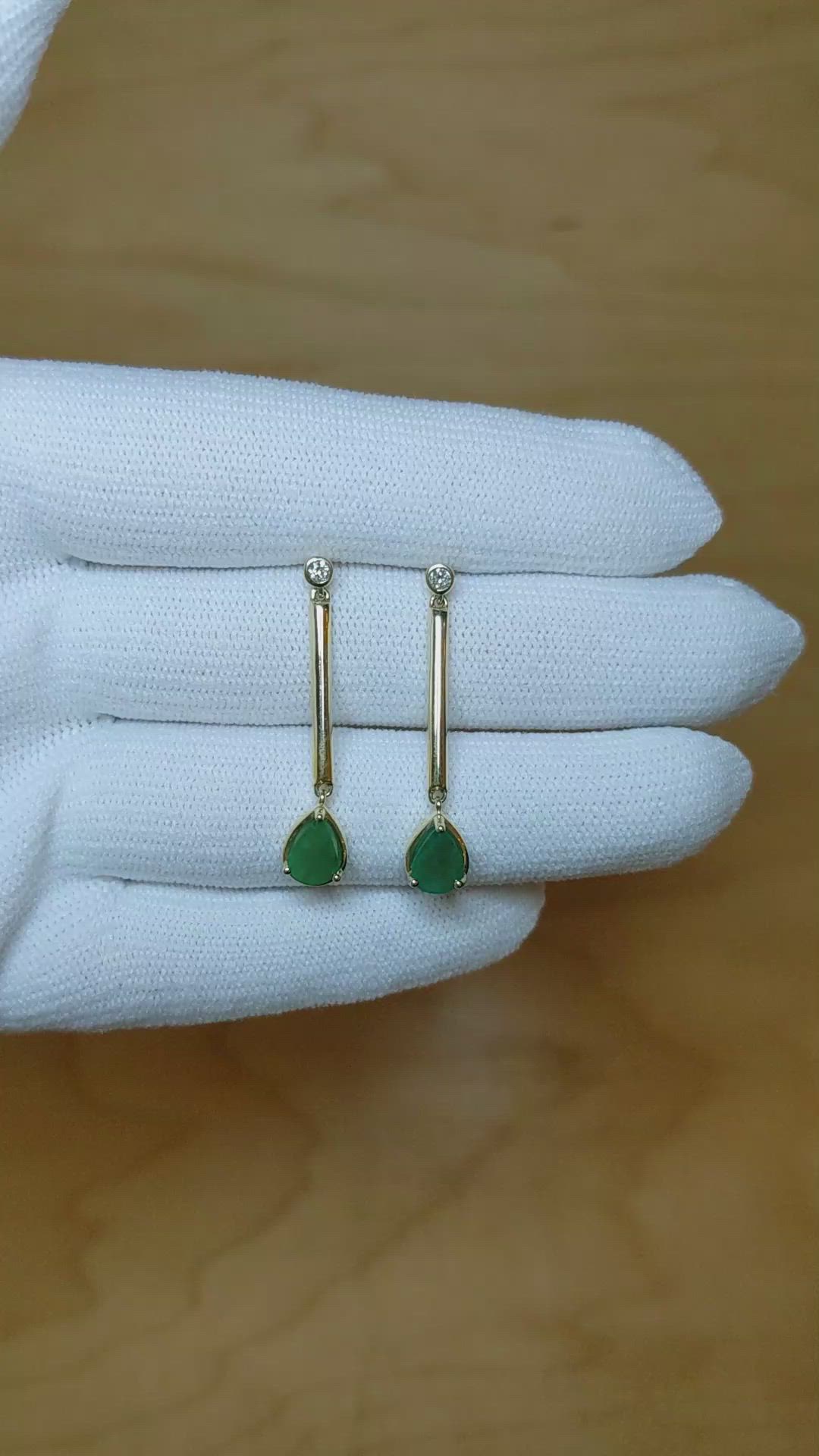 1.38 Ct.Tw. Emerald Natural Diamond Drops Earrings, 14K Yellow Gold Size Video