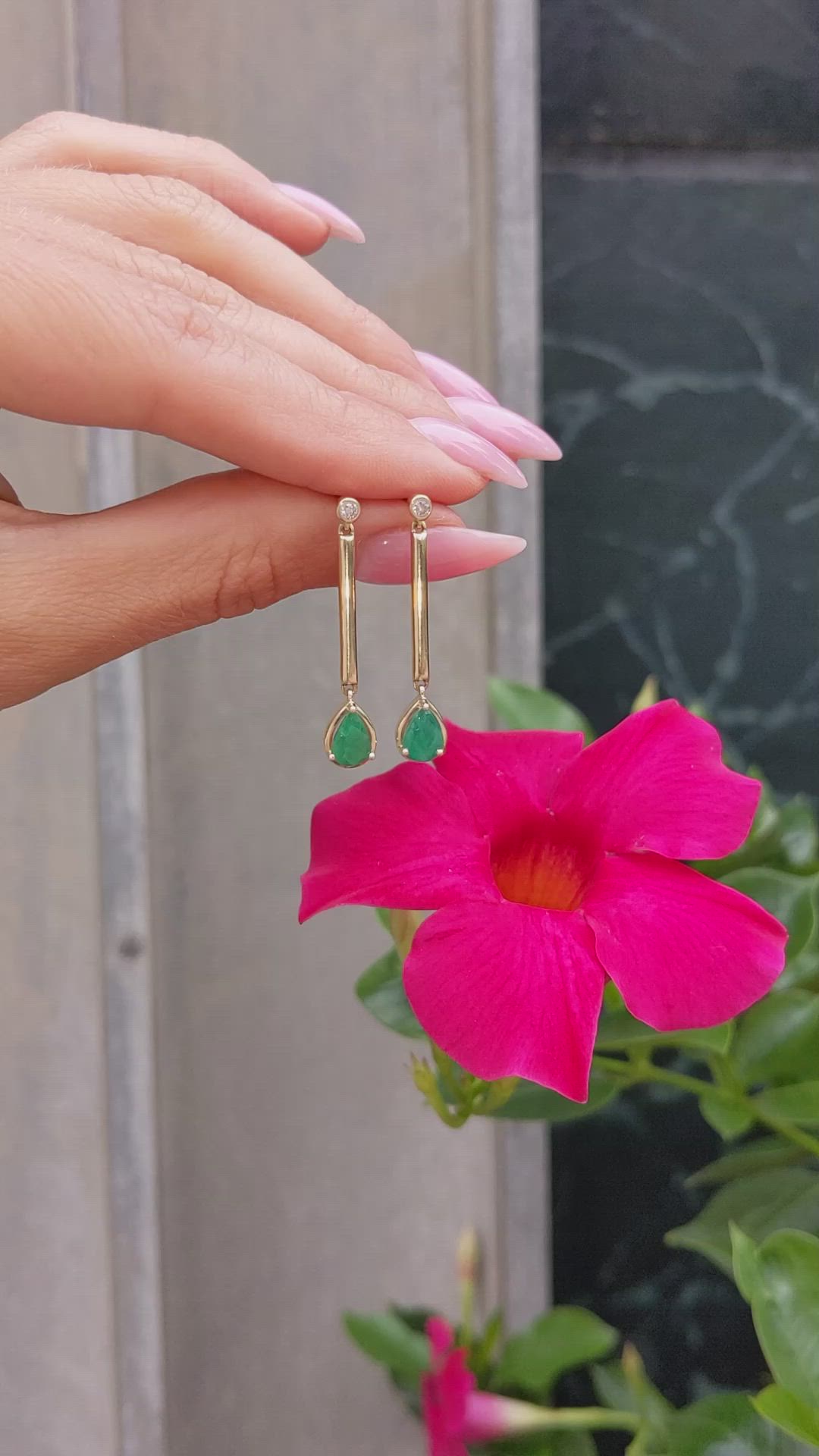 1.38 Ct.Tw. Emerald Natural Diamond Drops Earrings, 14K Yellow Gold Size Video
