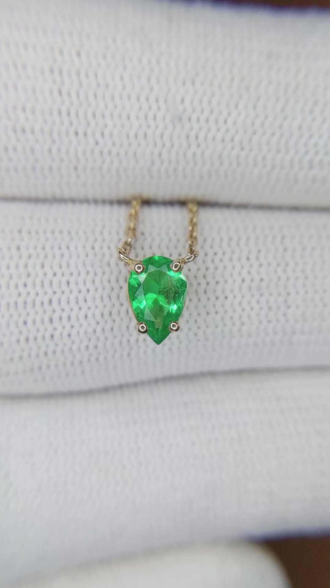 0.44 Ct. Emerald Solitaire Necklace, 14K Yellow Gold Size Video