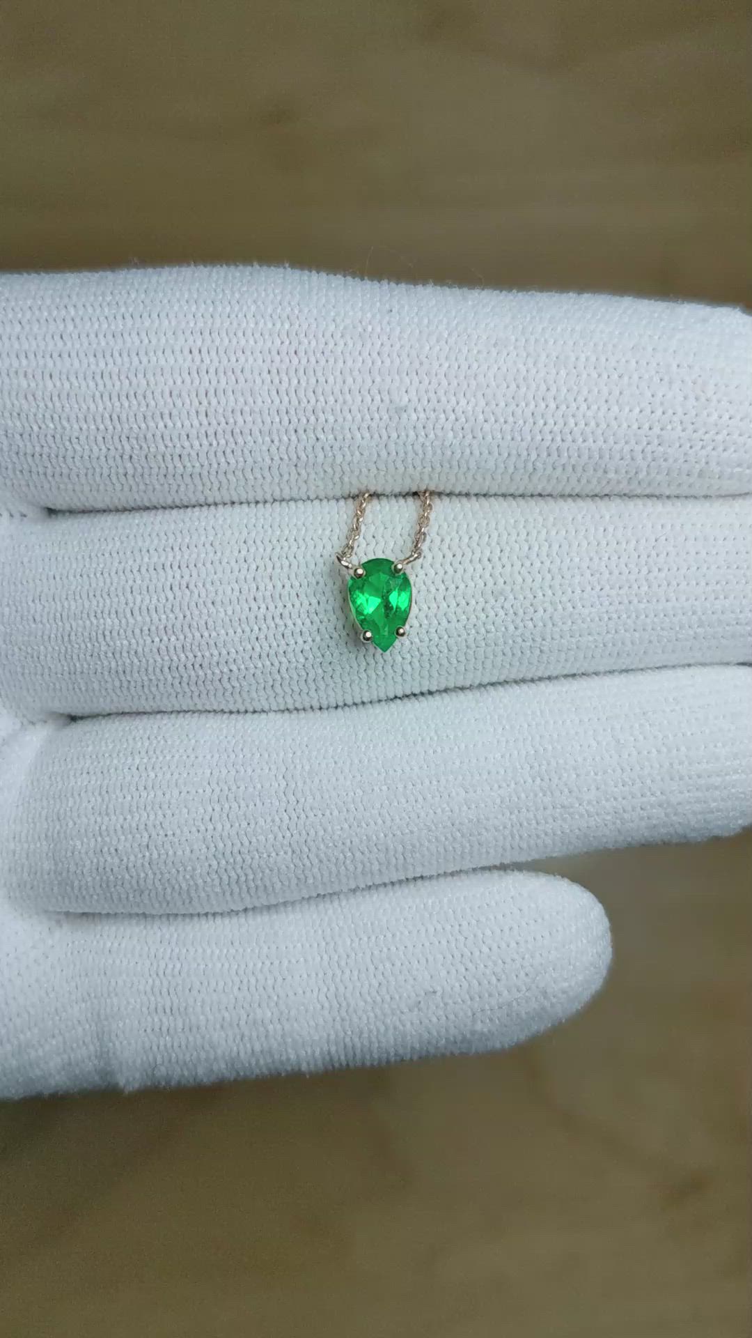 0.44 Ct. Emerald Solitaire Necklace, 14K Yellow Gold Size Video