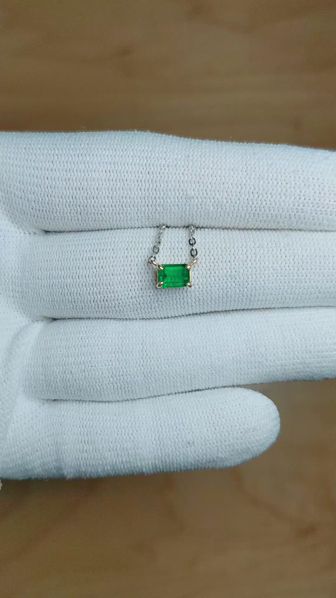 0.53 Ct. Emerald Solitaire Necklace, 14K Yellow Gold Size Video