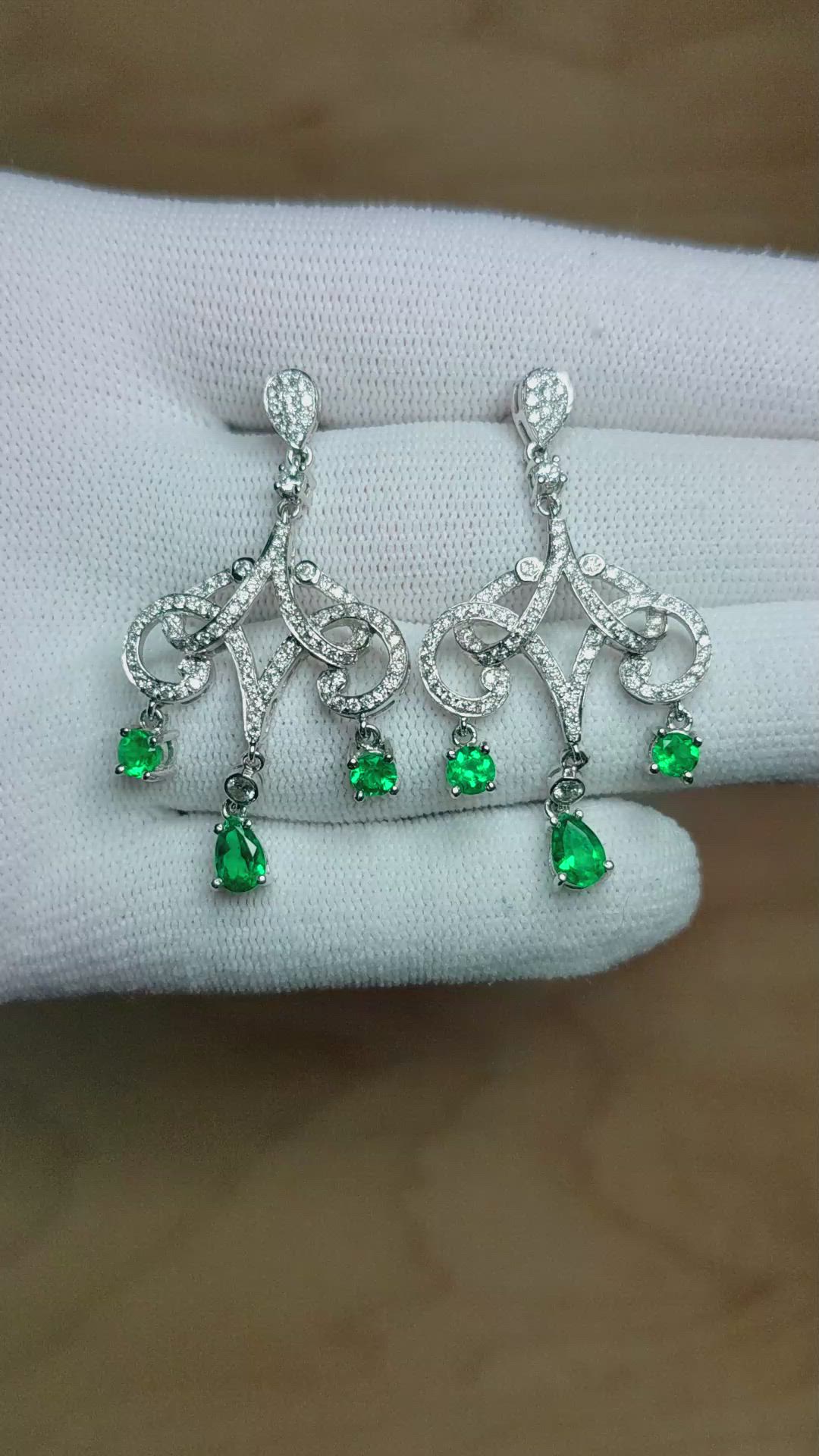 1.35 Ct.Tw. Emerald Natural Diamond Studs Earrings, 18K White Gold Size Video