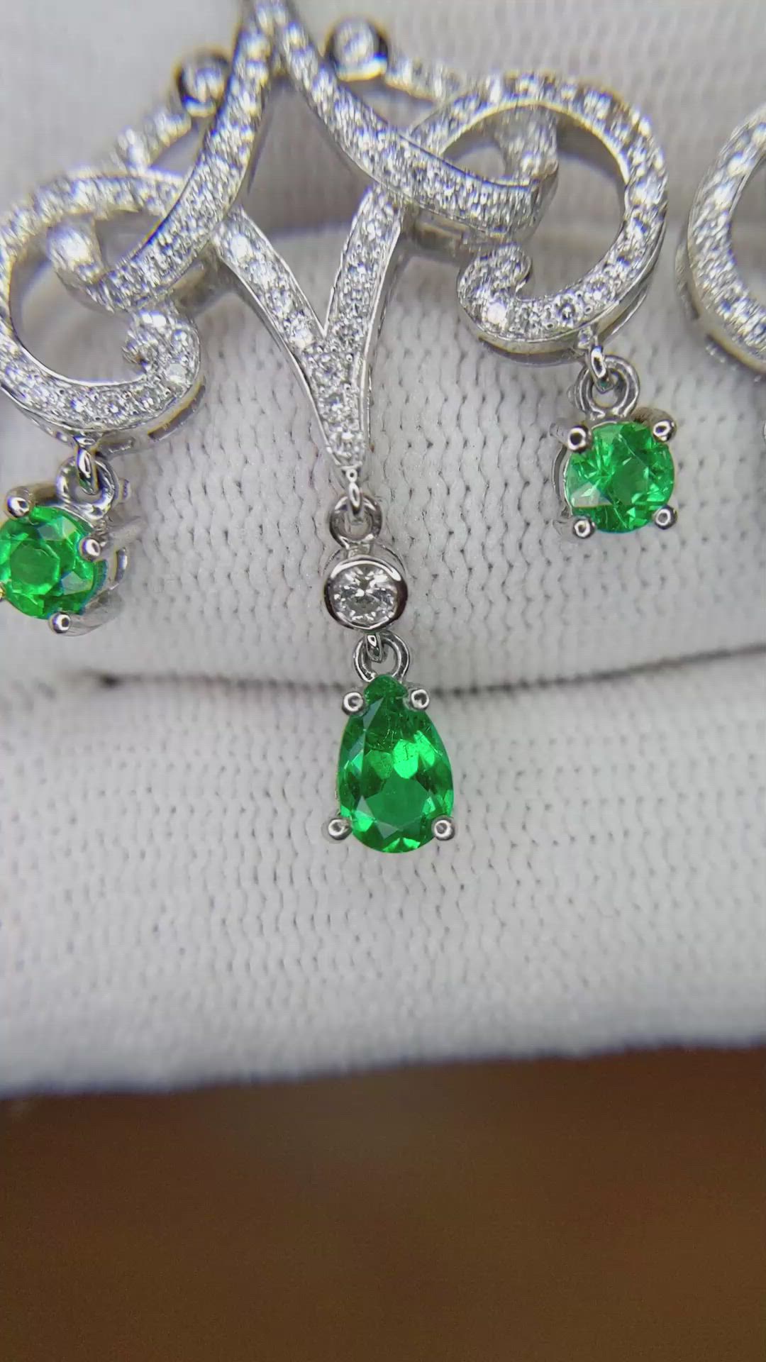 1.35 Ct.Tw. Emerald Natural Diamond Studs Earrings, 18K White Gold Size Video