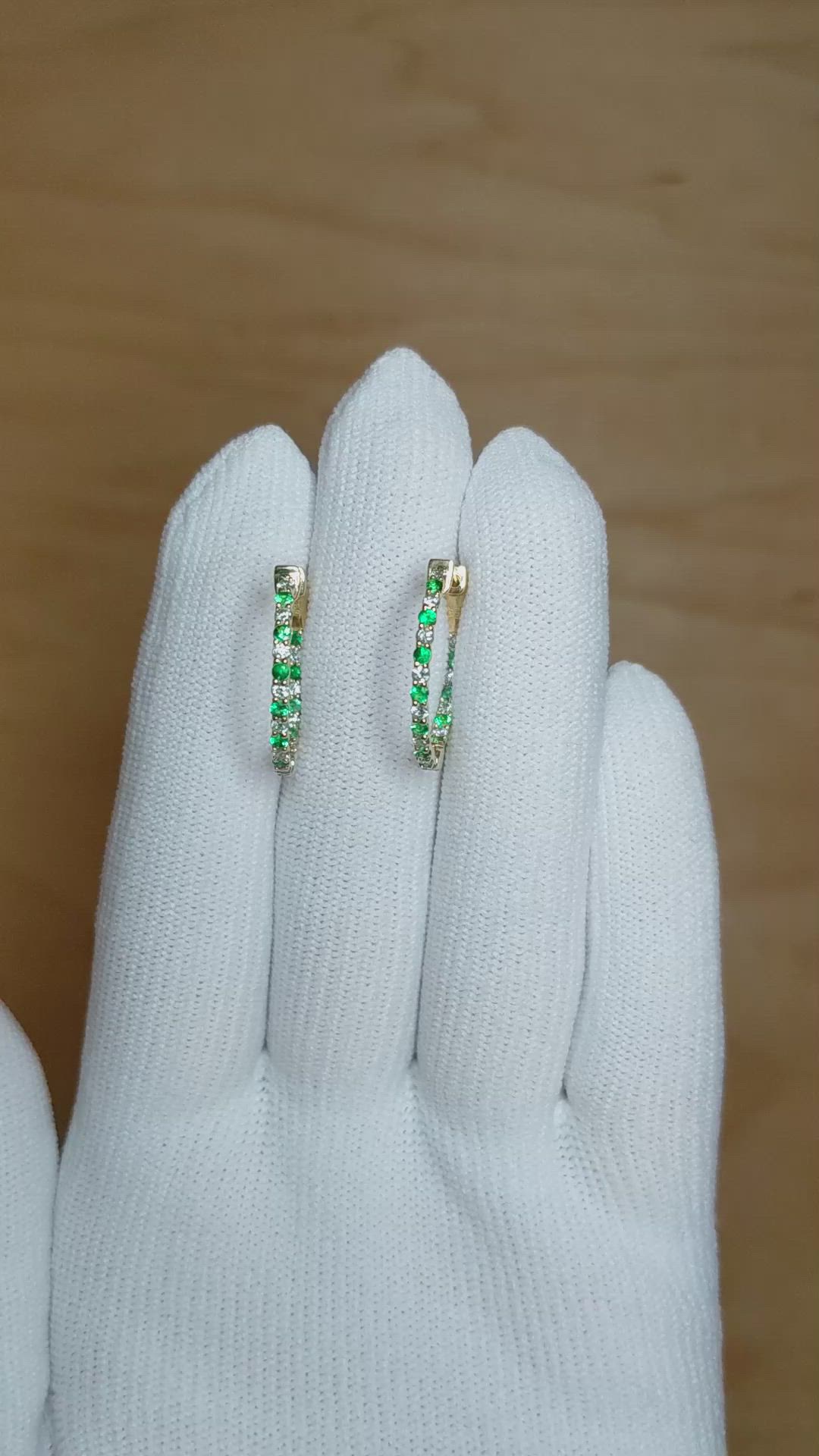 0.37 Ct.Tw. Emerald Natural Diamond Hoops Earrings, 14K Yellow Gold Size Video