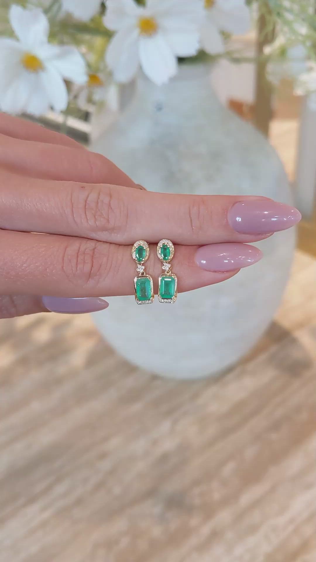 0.80 Ct.Tw. Emerald Emerald Pave Earrings, 14K Yellow Gold Size Video