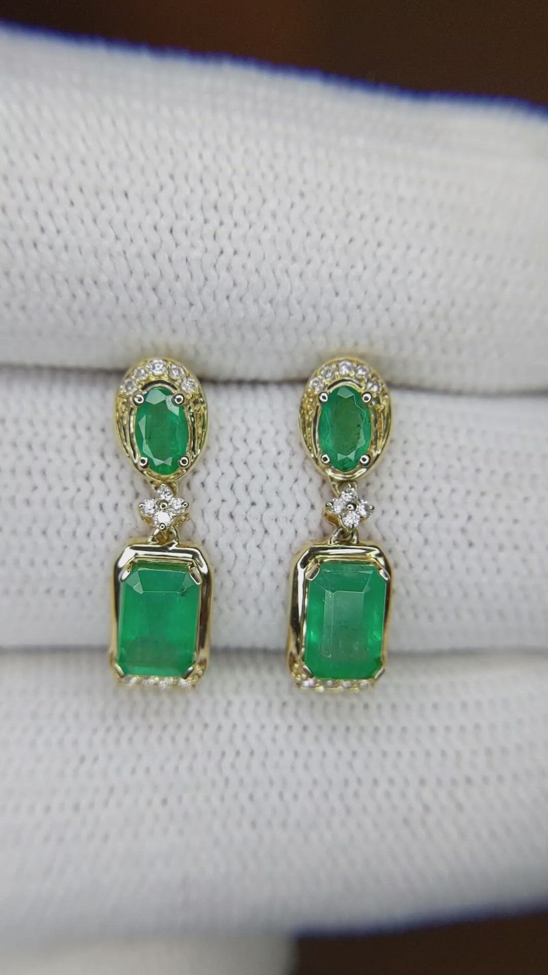 0.80 Ct.Tw. Emerald Emerald Pave Earrings, 14K Yellow Gold Size Video