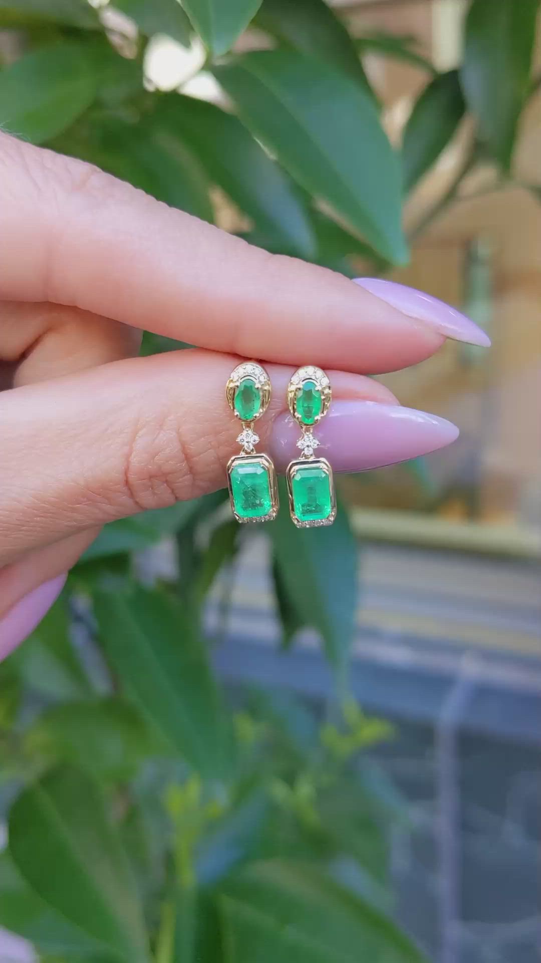 0.80 Ct.Tw. Emerald Emerald Pave Earrings, 14K Yellow Gold Size Video