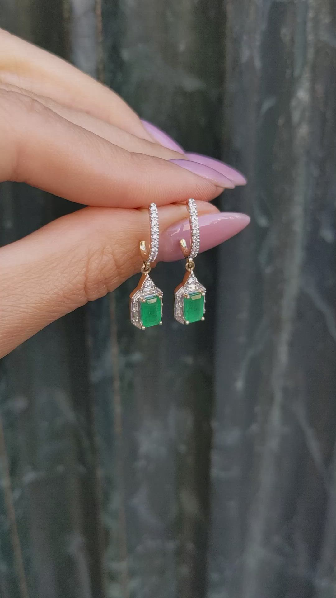 1.14 Ct.Tw. Emerald Natural Diamond Halo Earrings, 14K Yellow Gold Size Video