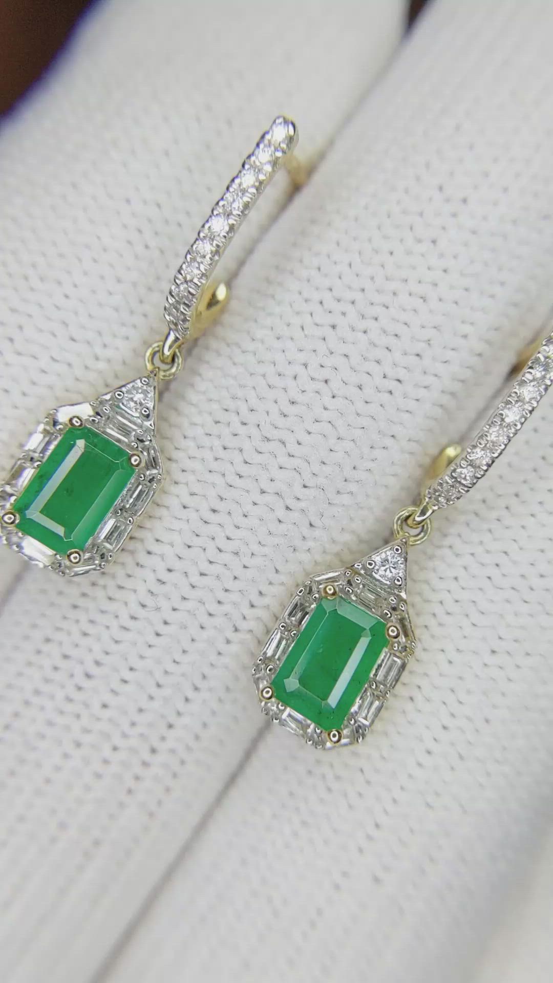 1.14 Ct.Tw. Emerald Natural Diamond Halo Earrings, 14K Yellow Gold Size Video