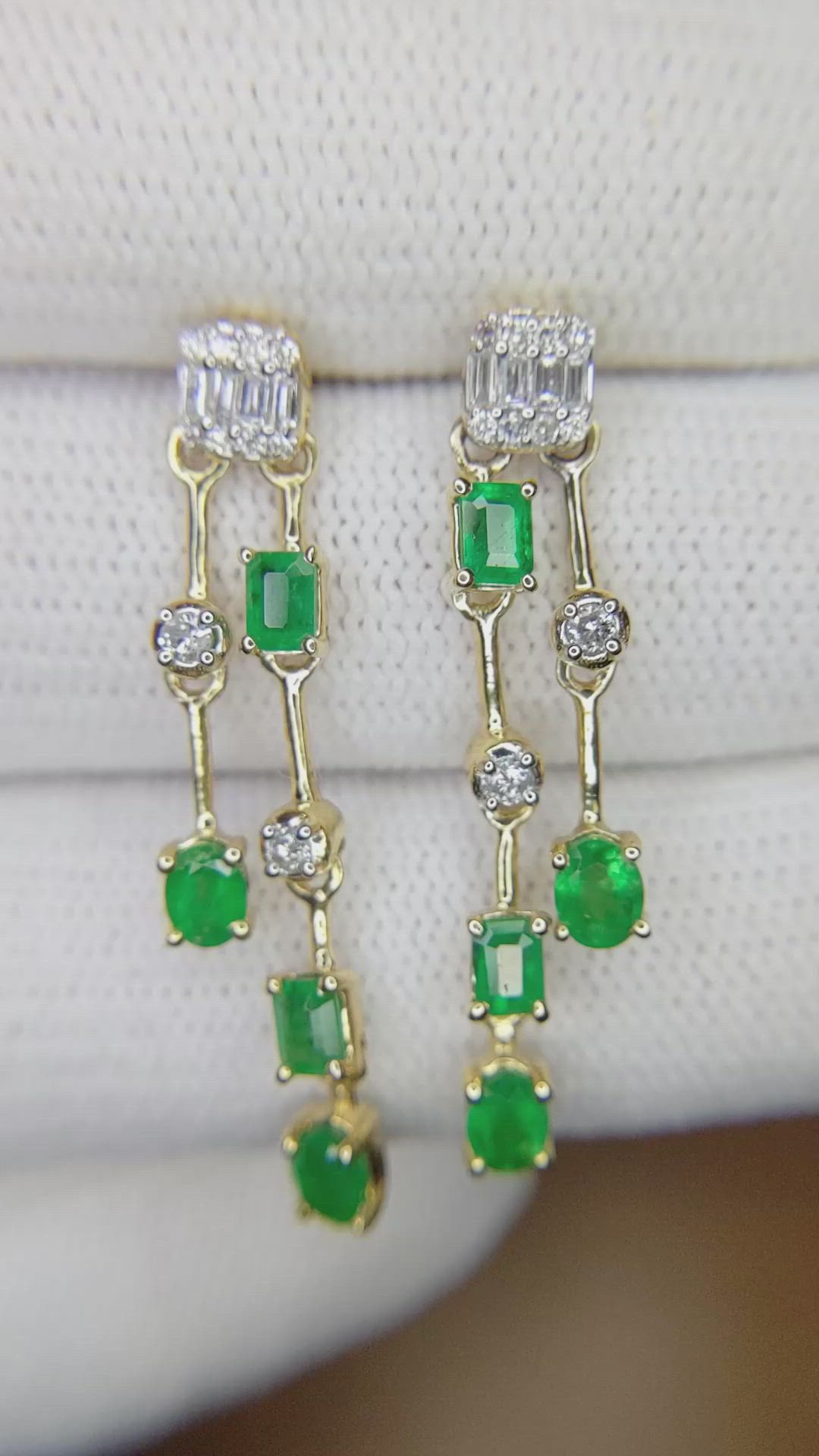 1.29 Ct.Tw. Emerald Natural Diamond Drops Earrings, 14K Yellow Gold Size Video