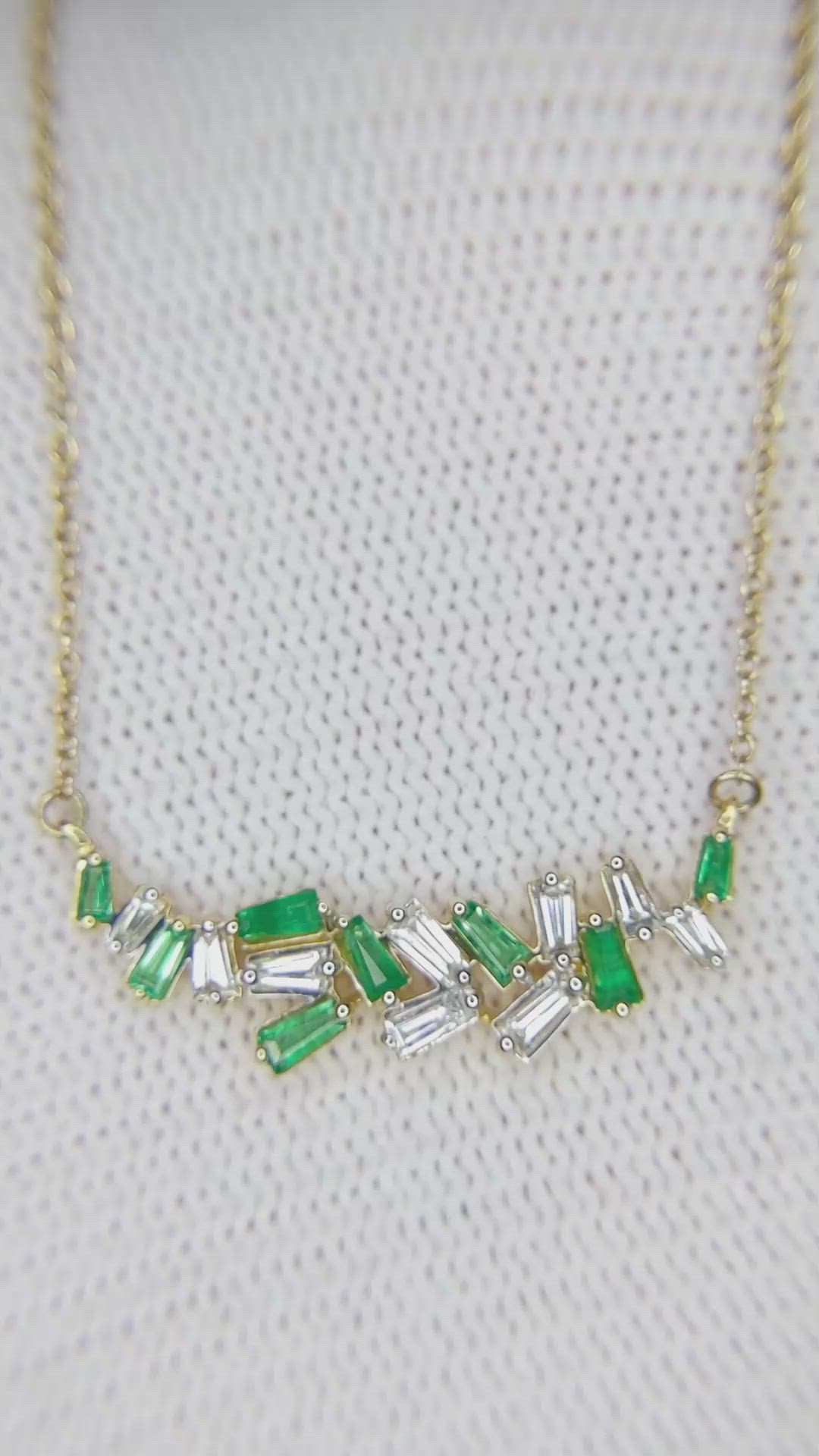 0.18 Ct. Emerald Natural Diamond Accent Stones Necklace, 14K Yellow Gold Size Video
