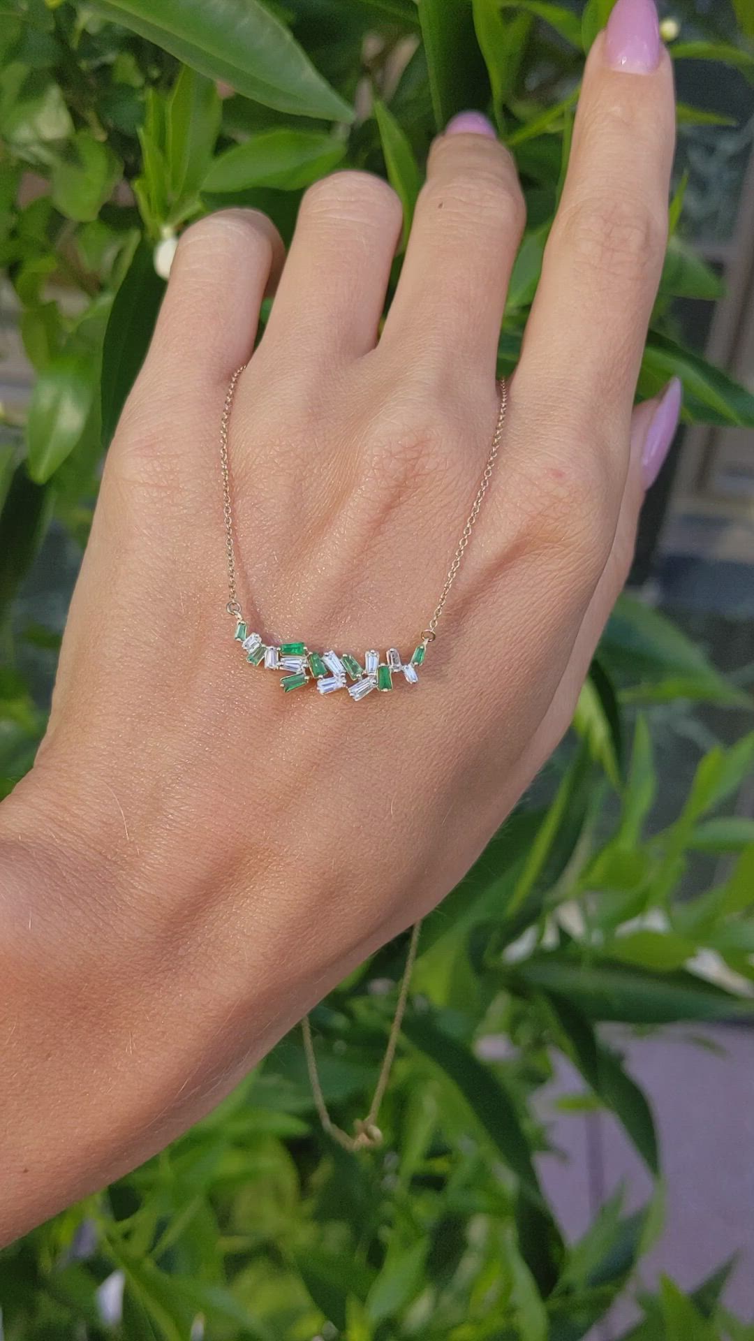 0.18 Ct. Emerald Natural Diamond Accent Stones Necklace, 14K Yellow Gold Size Video