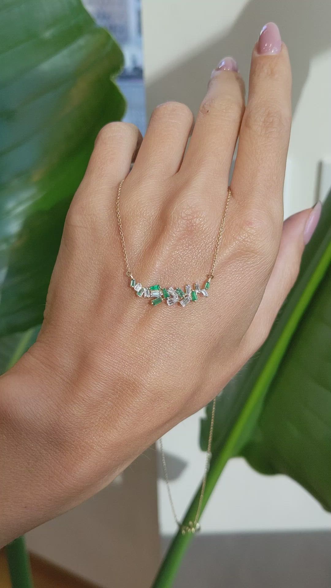 0.18 Ct. Emerald Natural Diamond Accent Stones Necklace, 14K Yellow Gold Size Video
