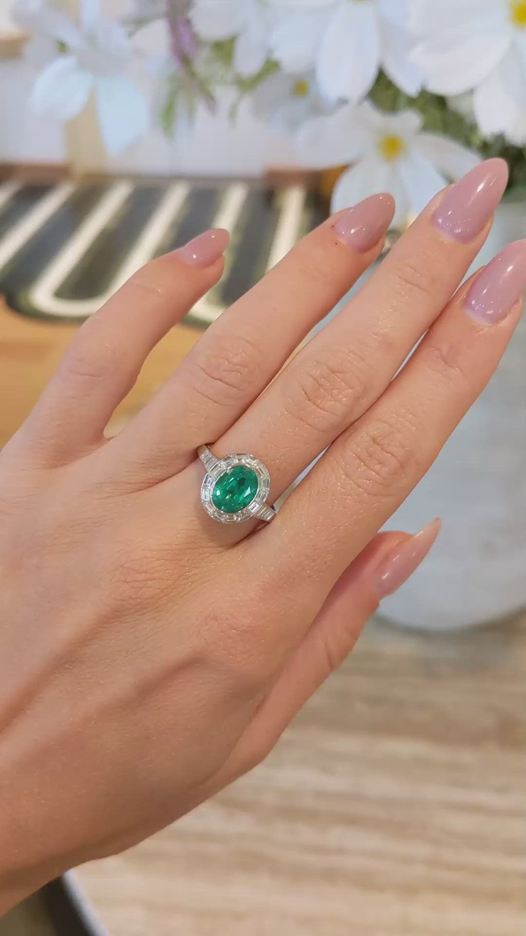 1.97 Ct. Emerald Natural Diamond Pave Ring, Platinum 950 Size Video