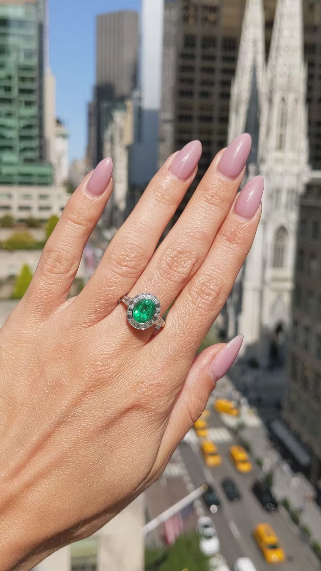 1.97 Ct. Emerald Natural Diamond Pave Ring, Platinum 950 Size Video