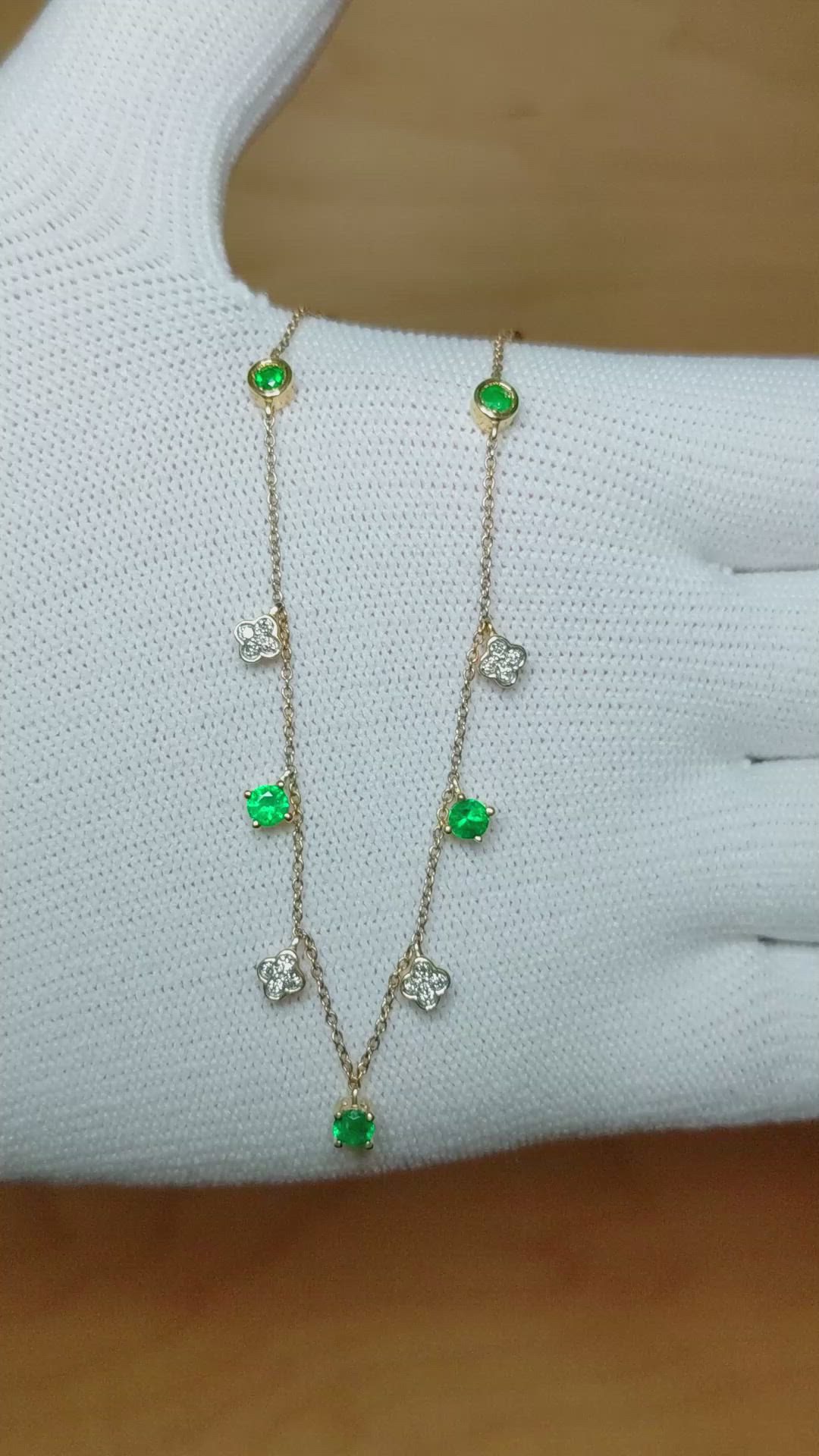 0.33 Ct. Emerald Emerald Accent Stones Necklace, 14K Yellow Gold Size Video