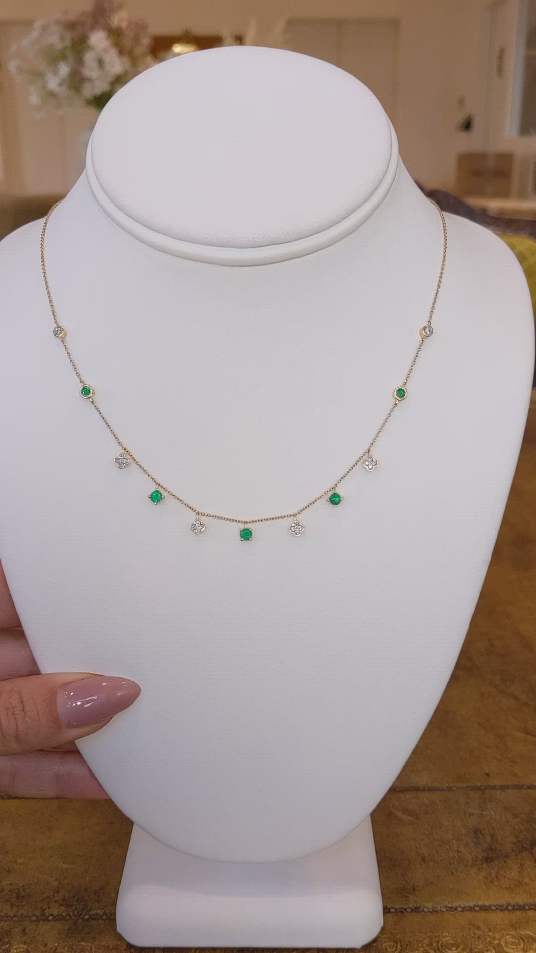 0.33 Ct. Emerald Emerald Accent Stones Necklace, 14K Yellow Gold Size Video