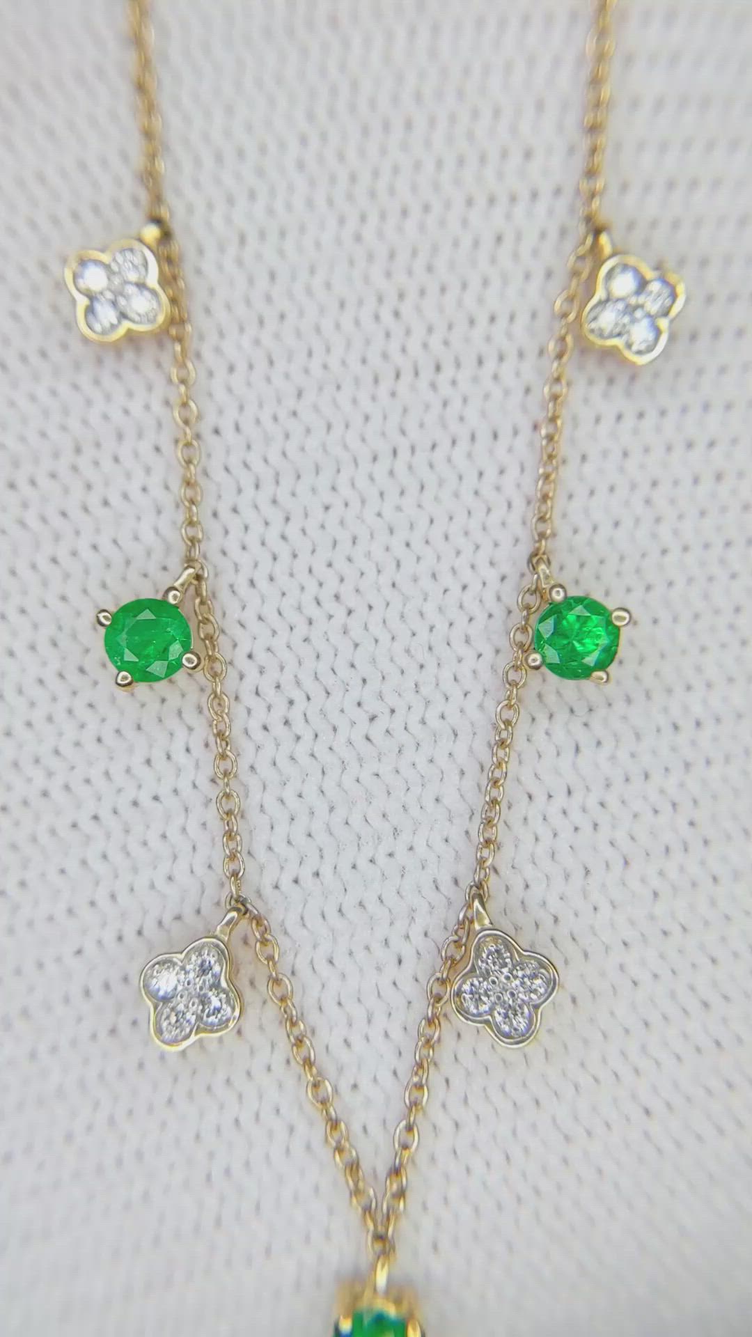 0.33 Ct. Emerald Emerald Accent Stones Necklace, 14K Yellow Gold Size Video