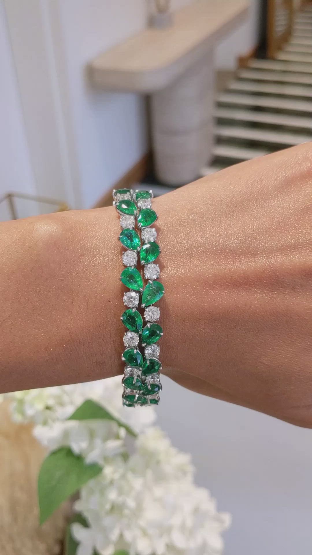 22.26 Ct.Tw. Emerald Natural Diamond Pave Bracelet, Platinum 950 Size Video