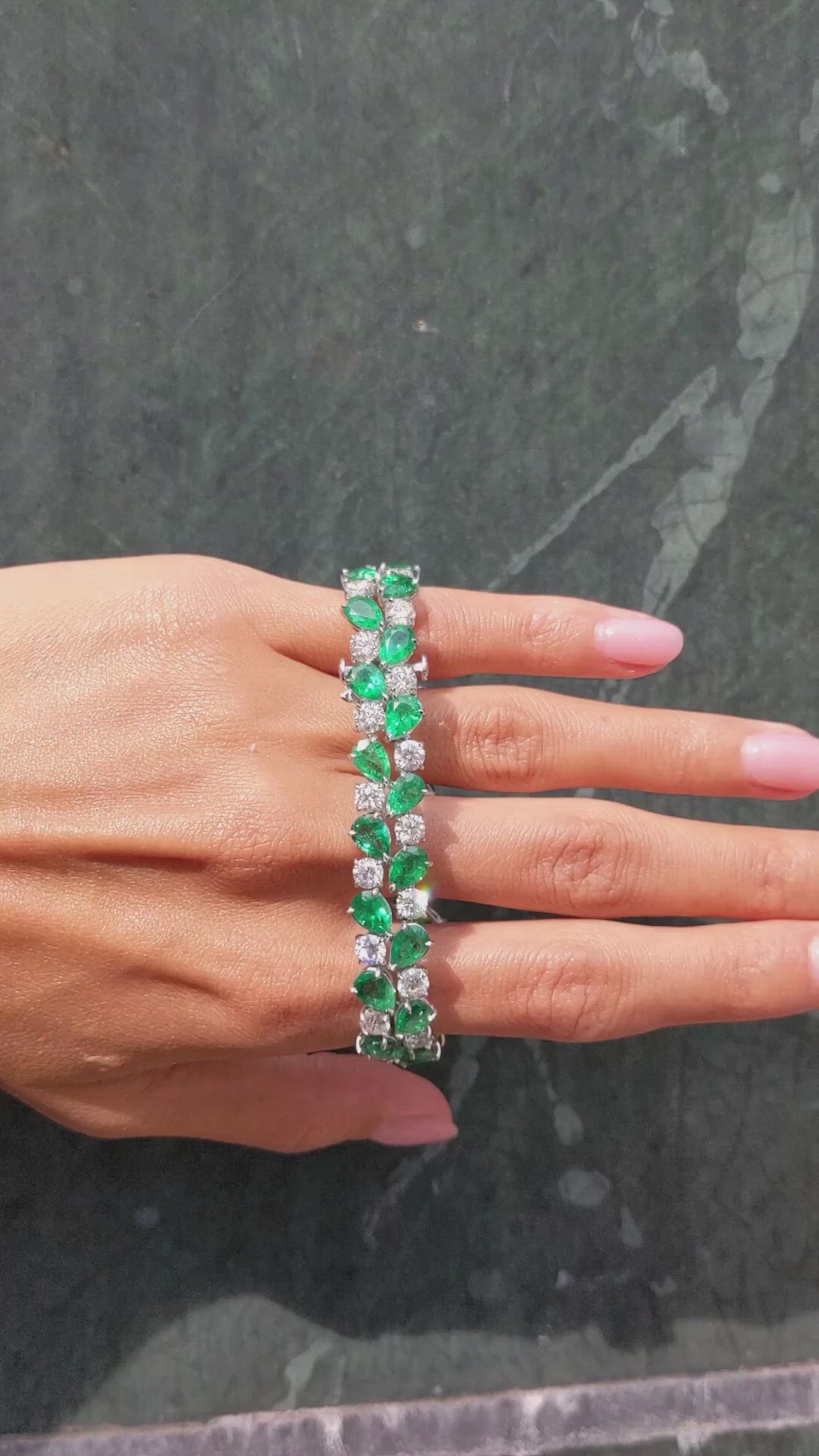 22.26 Ct.Tw. Emerald Natural Diamond Pave Bracelet, Platinum 950 Size Video