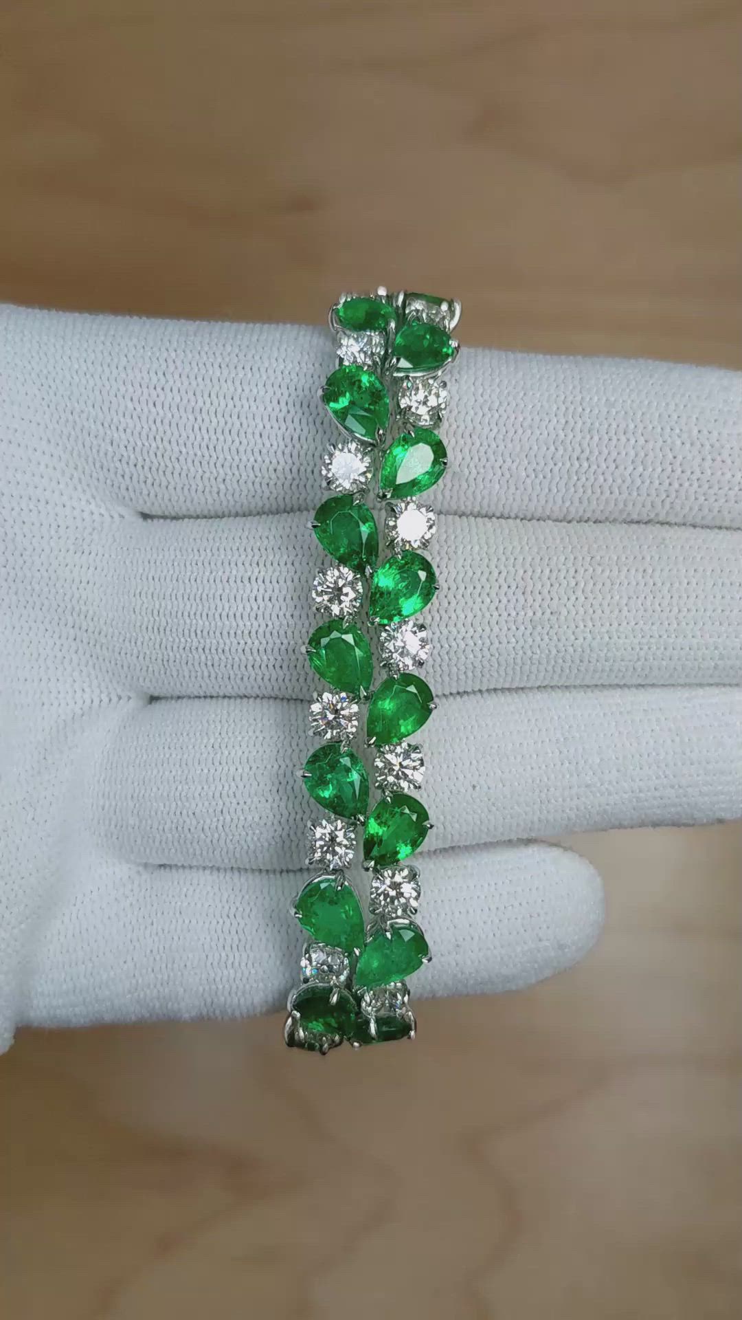 22.26 Ct.Tw. Emerald Natural Diamond Pave Bracelet, Platinum 950 Size Video