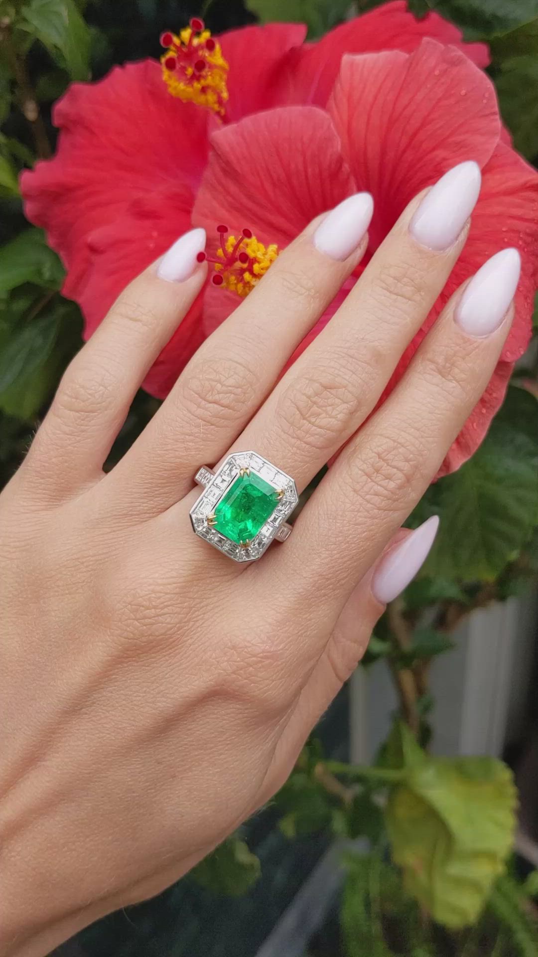 2.26 Ct. Emerald Natural Diamond Pave Ring, Platinum & 18K Yellow Size Video