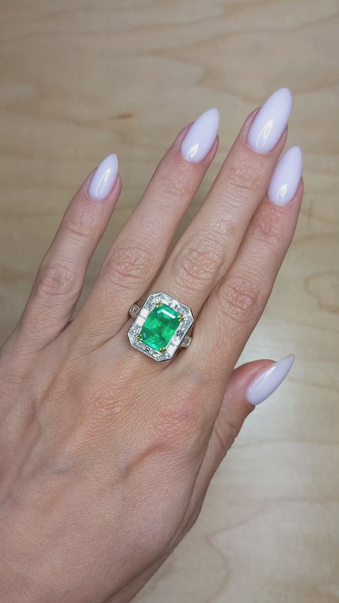 2.26 Ct. Emerald Natural Diamond Pave Ring, Platinum & 18K Yellow Size Video