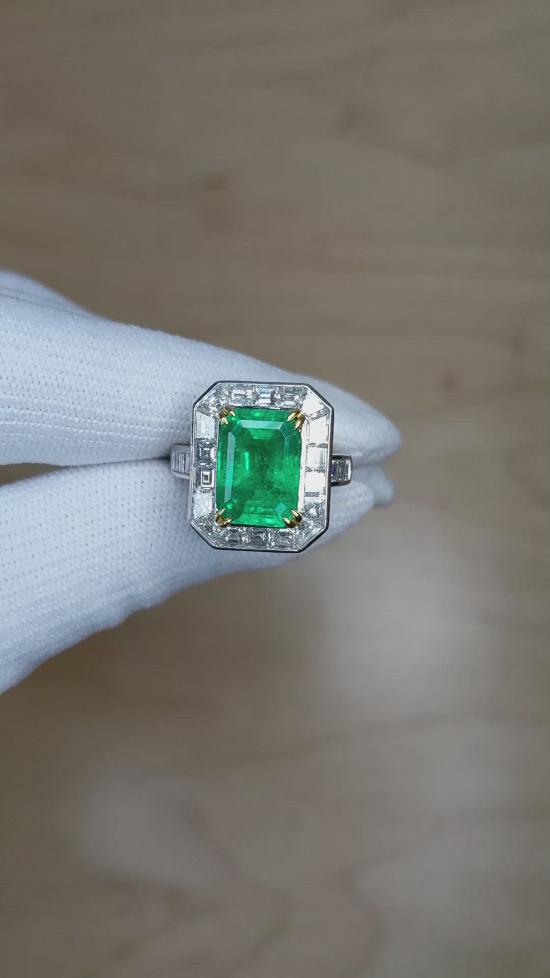 2.26 Ct. Emerald Natural Diamond Pave Ring, Platinum & 18K Yellow Size Video