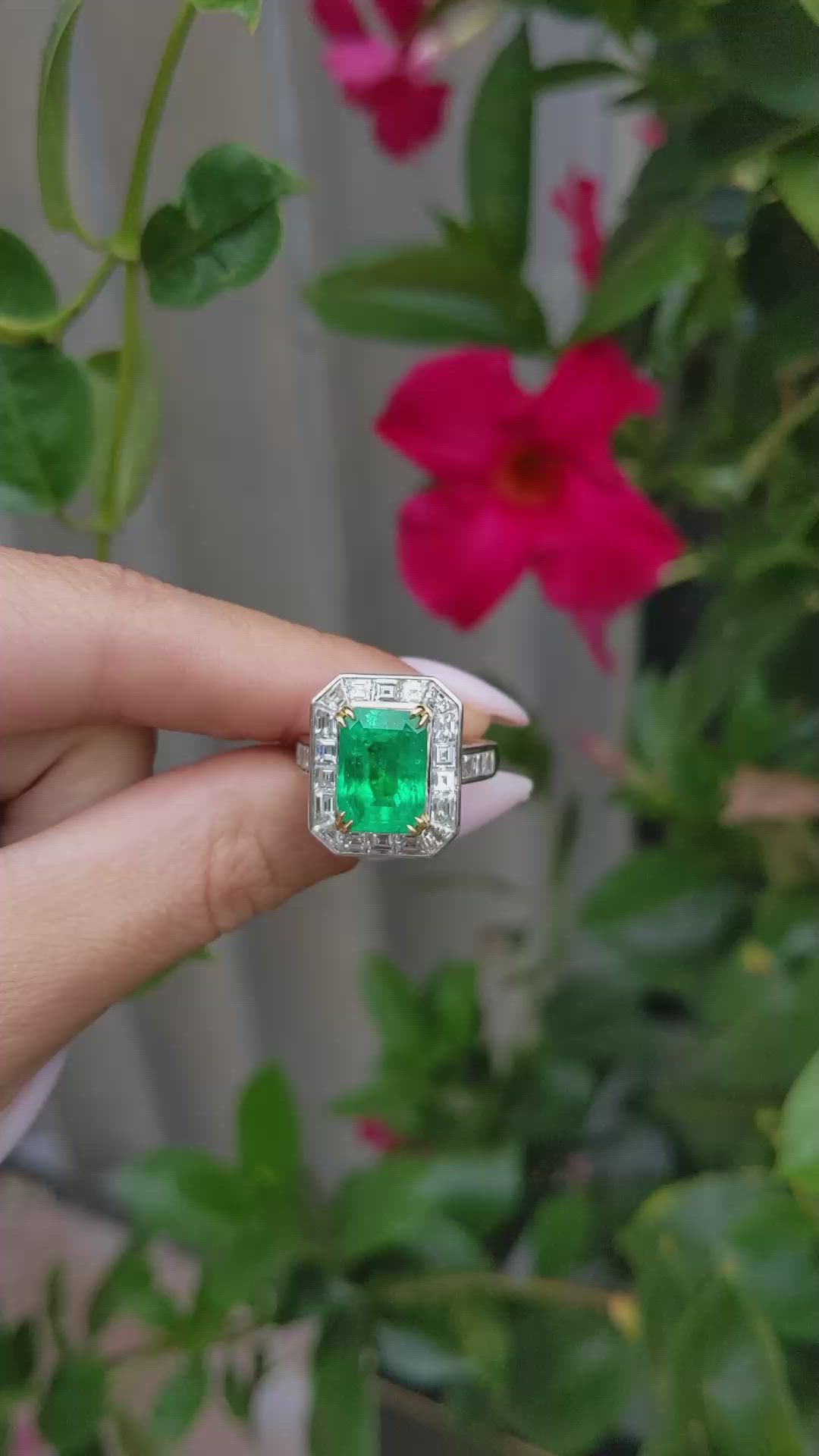 2.26 Ct. Emerald Natural Diamond Pave Ring, Platinum & 18K Yellow Size Video