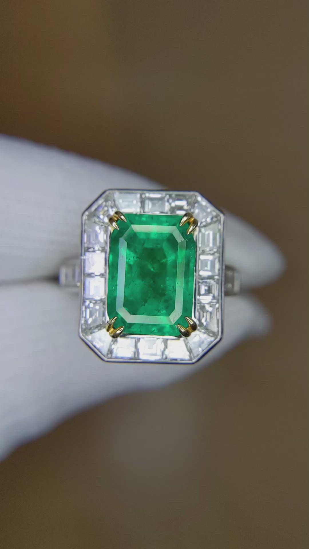 2.26 Ct. Emerald Natural Diamond Pave Ring, Platinum & 18K Yellow Size Video
