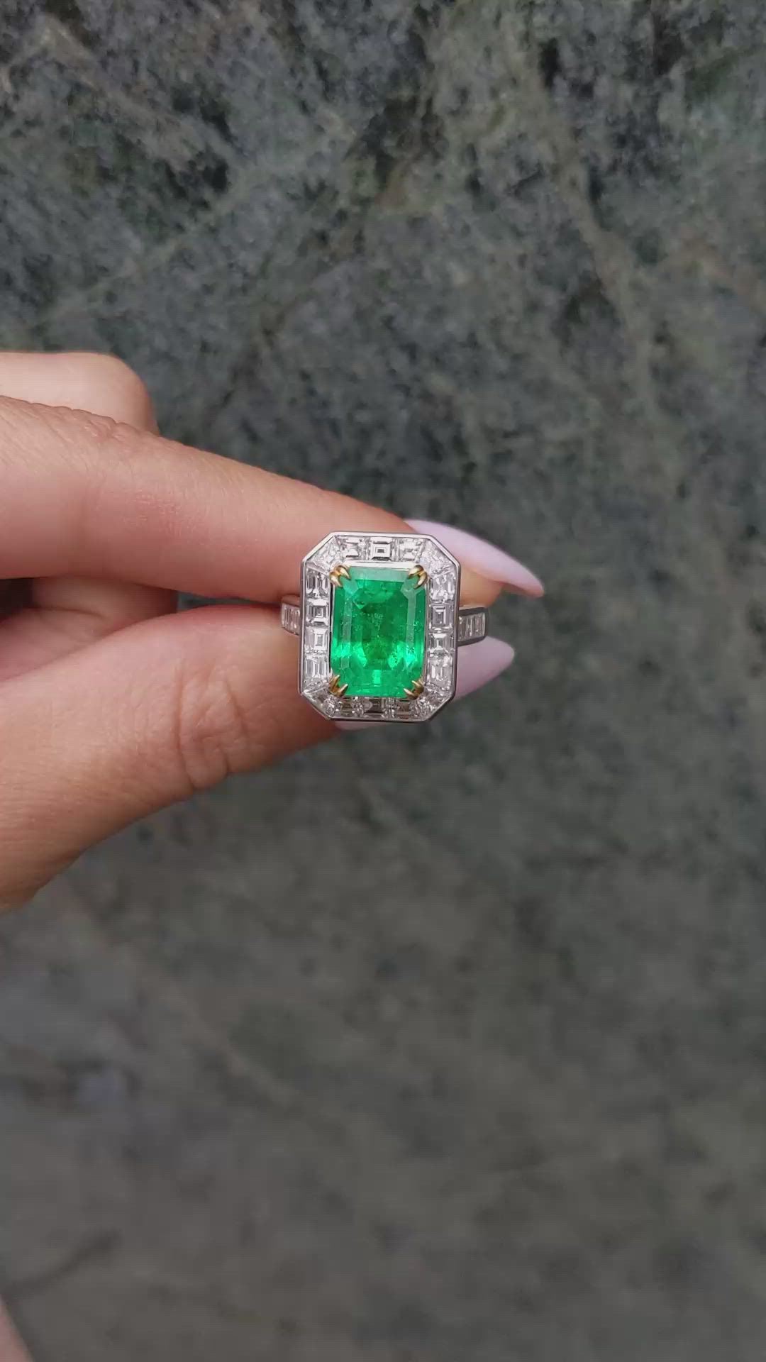 2.26 Ct. Emerald Natural Diamond Pave Ring, Platinum & 18K Yellow Size Video