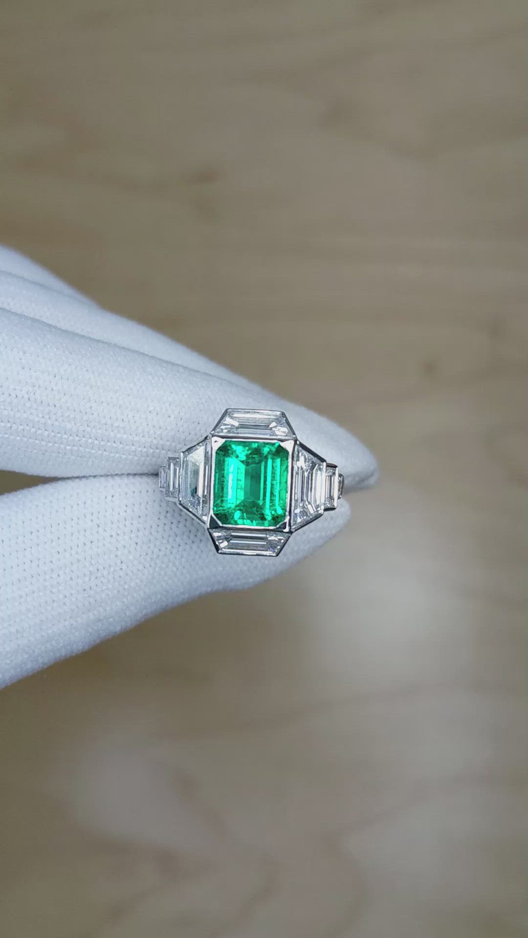 1.73 Ct. Emerald Natural Diamond Pave Ring, Platinum 950 Size Video