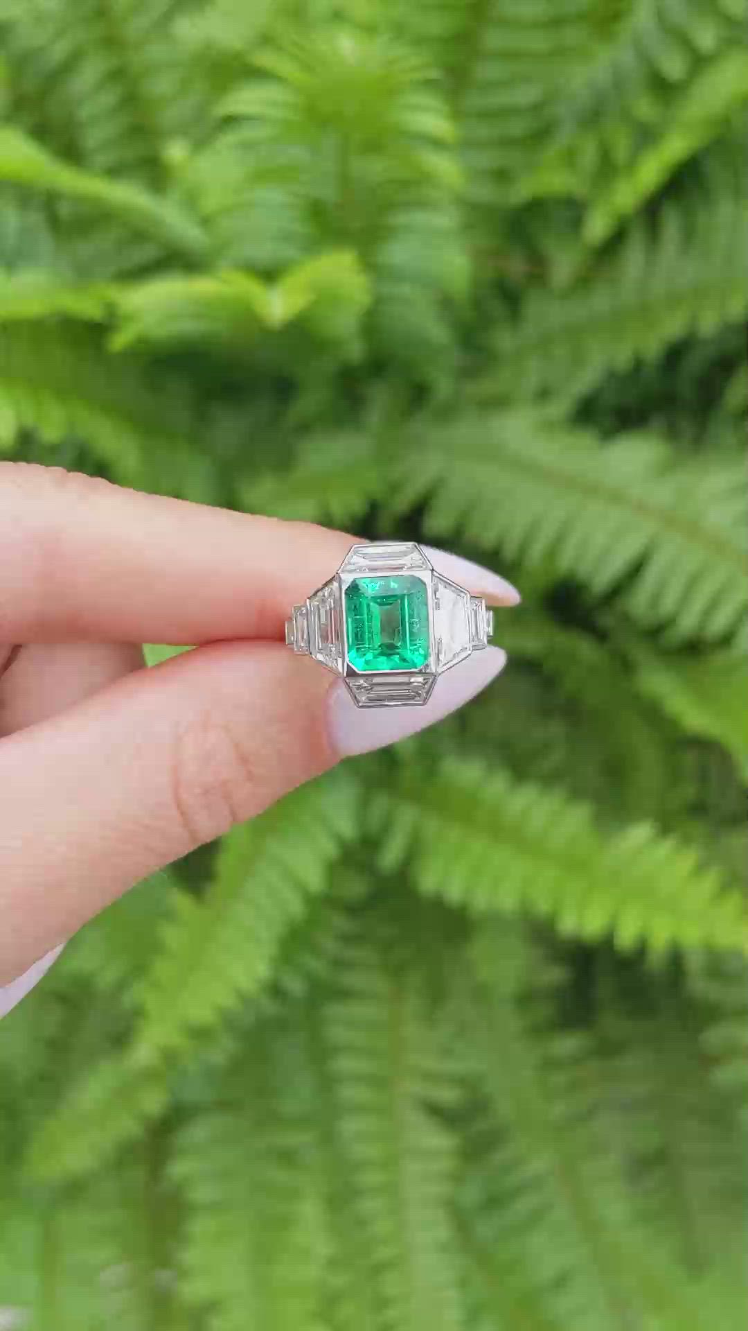 1.73 Ct. Emerald Natural Diamond Pave Ring, Platinum 950 Size Video