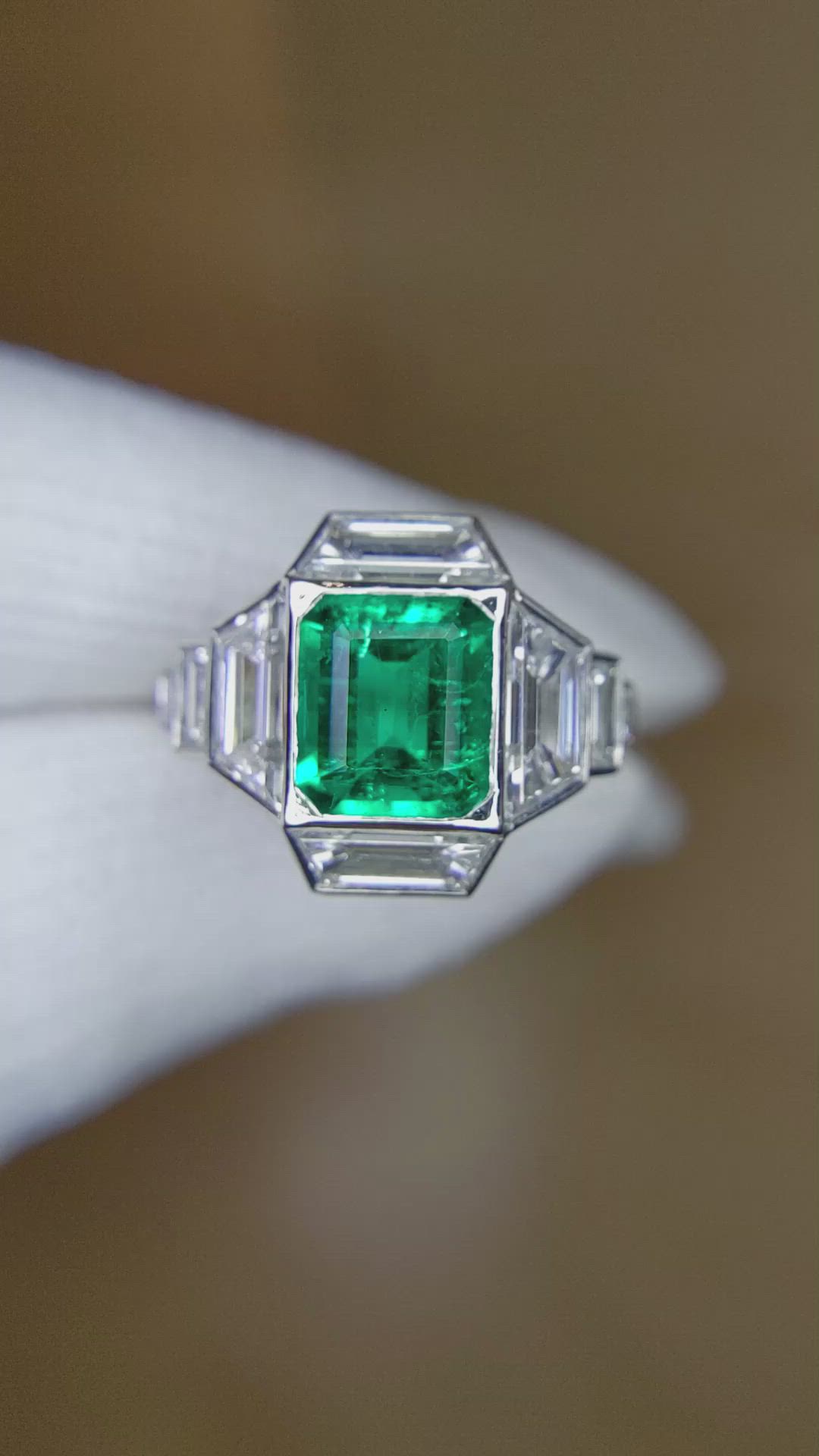 1.73 Ct. Emerald Natural Diamond Pave Ring, Platinum 950 Size Video