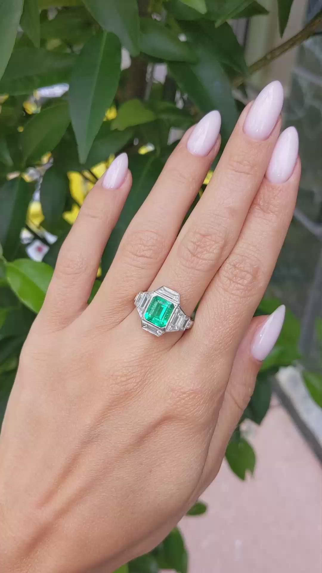 1.73 Ct. Emerald Natural Diamond Pave Ring, Platinum 950 Size Video