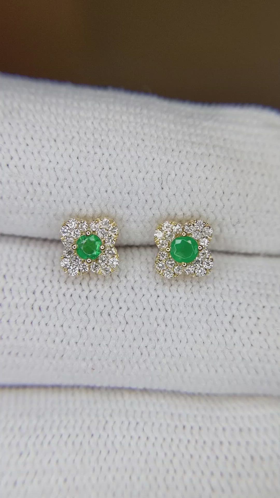 0.15 Ct.Tw. Emerald Natural Diamond Studs Earrings, 14K Yellow Gold Size Video