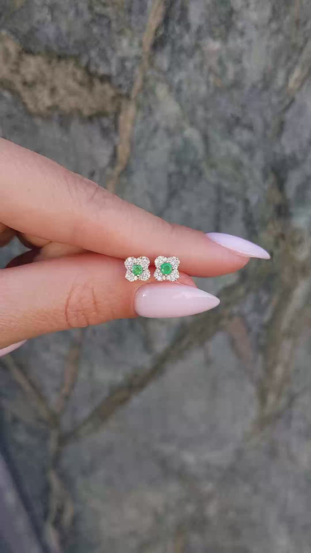 0.15 Ct.Tw. Emerald Natural Diamond Studs Earrings, 14K Yellow Gold Size Video