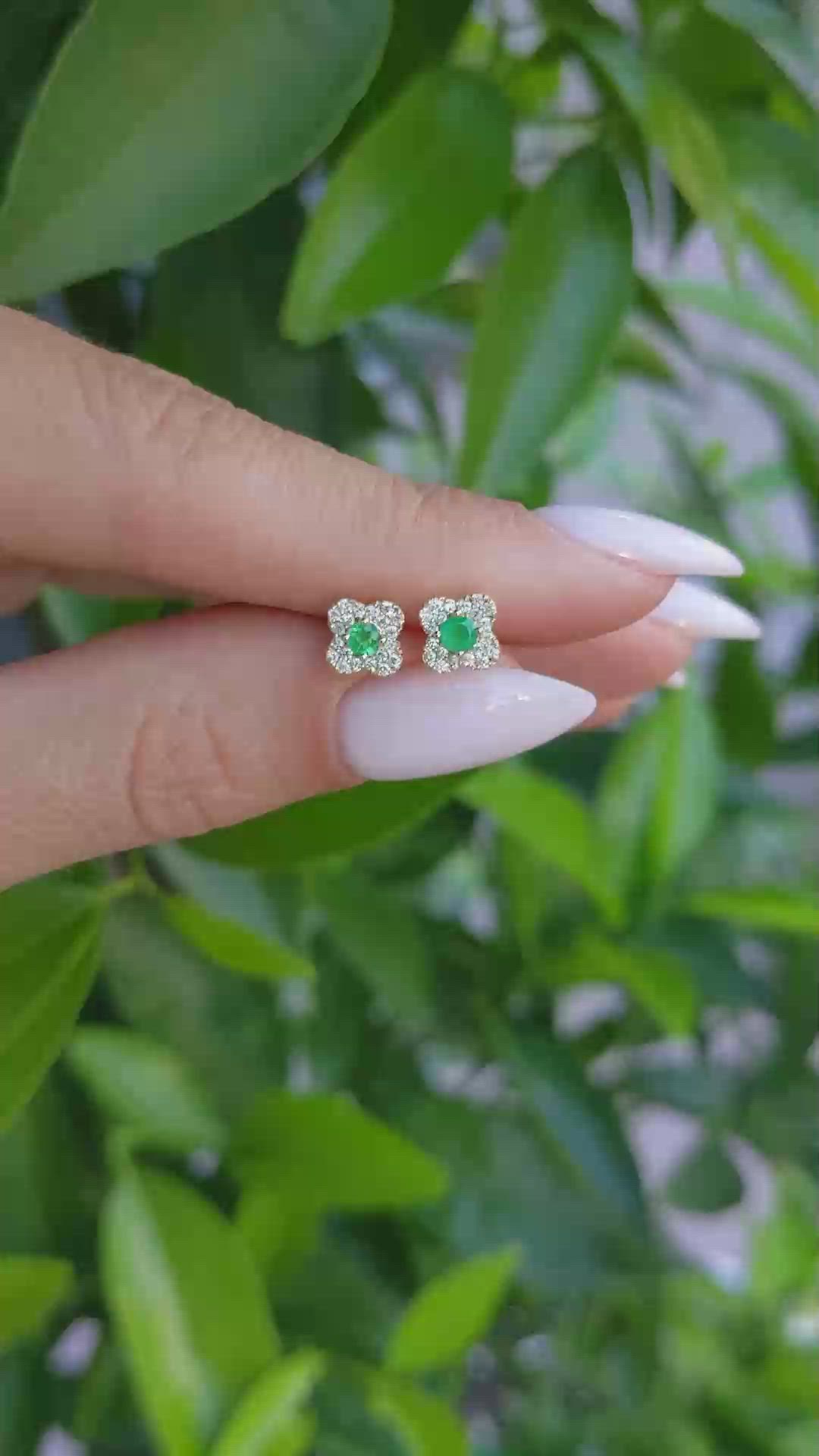 0.15 Ct.Tw. Emerald Natural Diamond Studs Earrings, 14K Yellow Gold Size Video