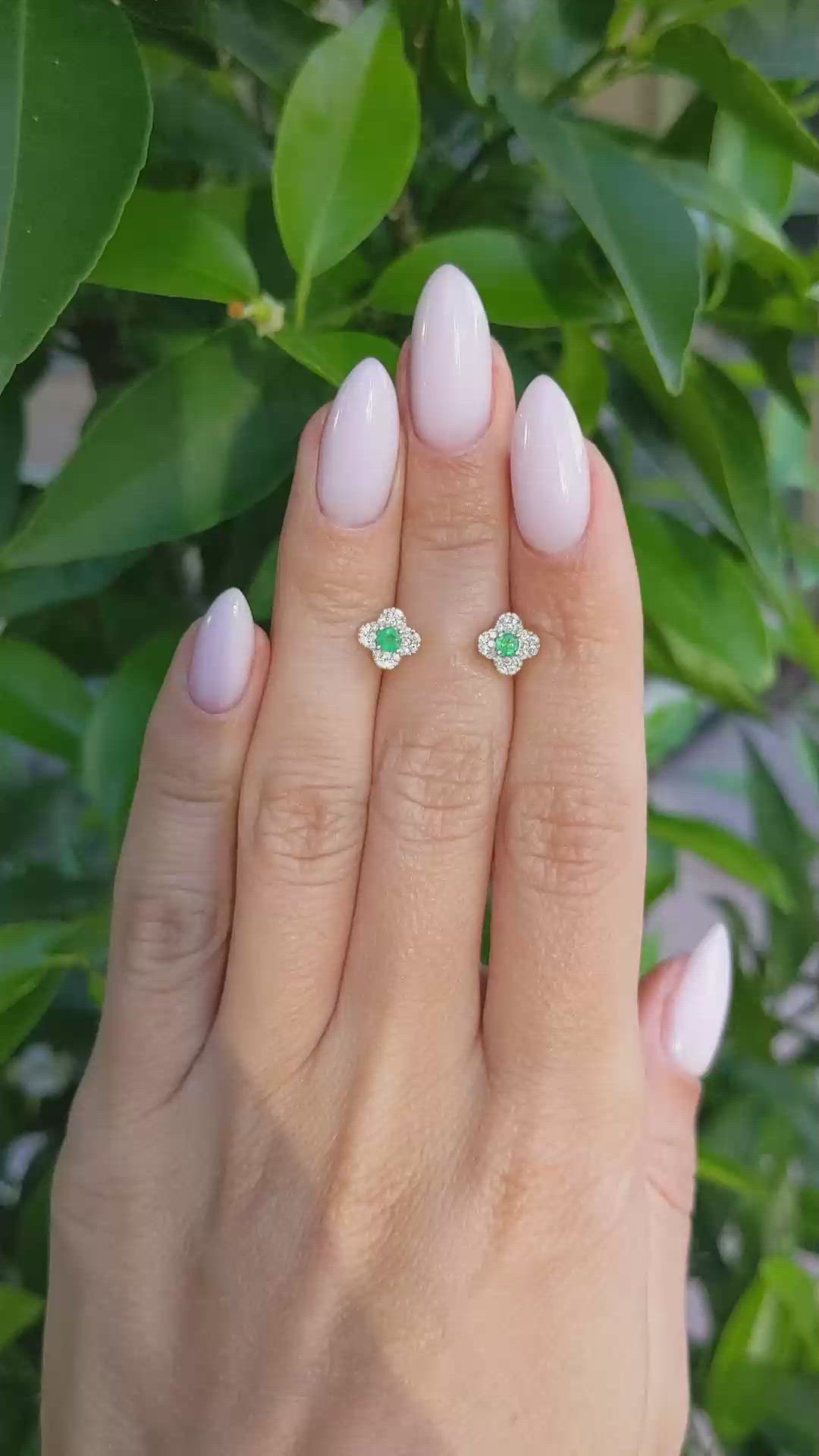 0.15 Ct.Tw. Emerald Natural Diamond Studs Earrings, 14K Yellow Gold Size Video