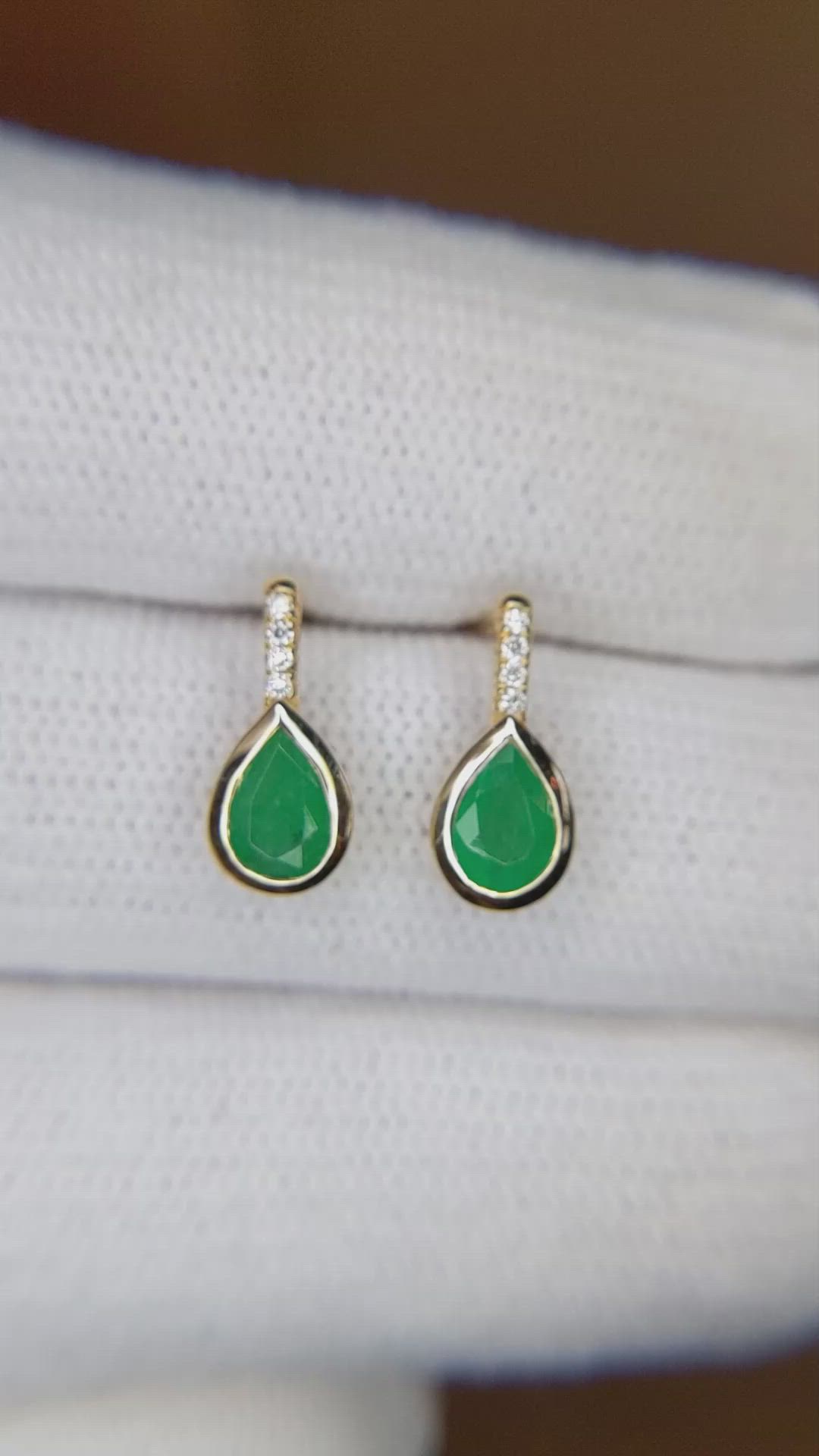 0.80 Ct.Tw. Emerald Natural Diamond Studs Earrings, 14K Yellow Gold Size Video