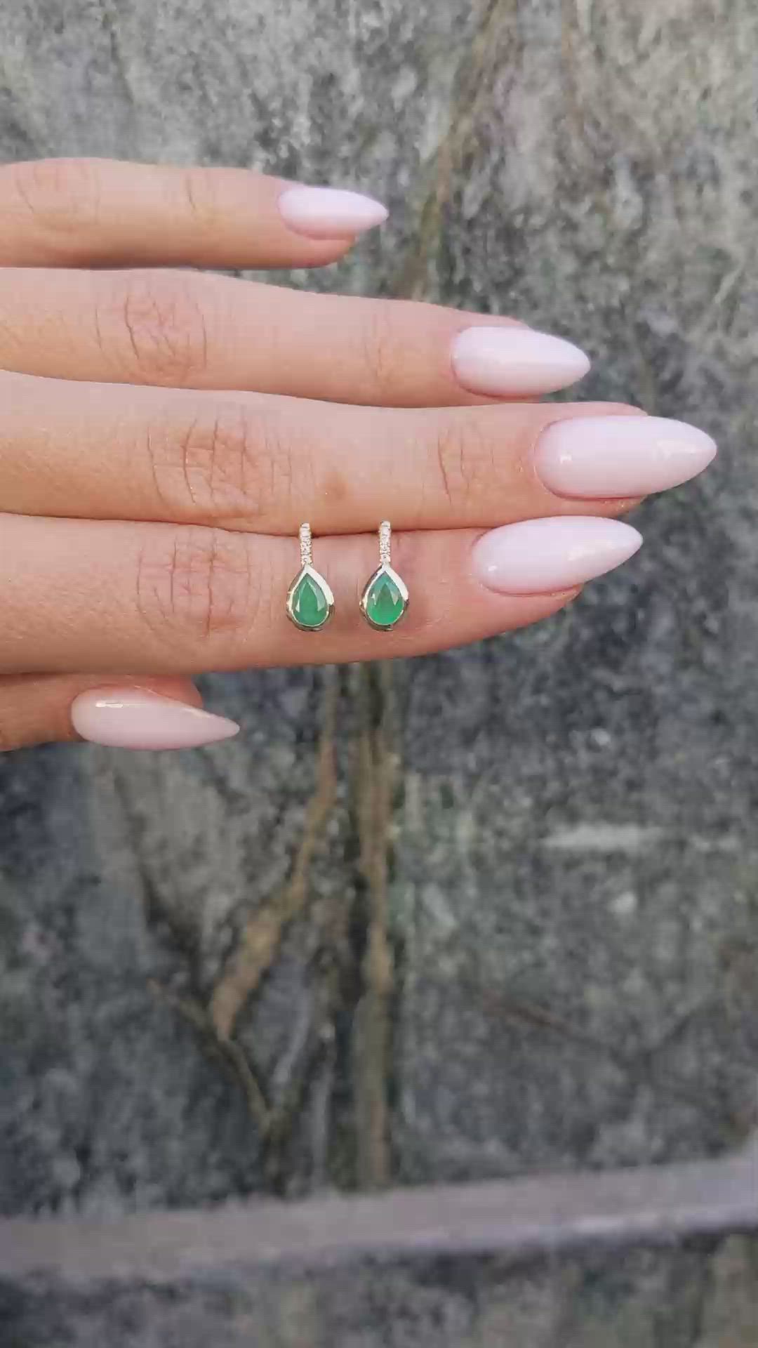 0.80 Ct.Tw. Emerald Natural Diamond Studs Earrings, 14K Yellow Gold Size Video
