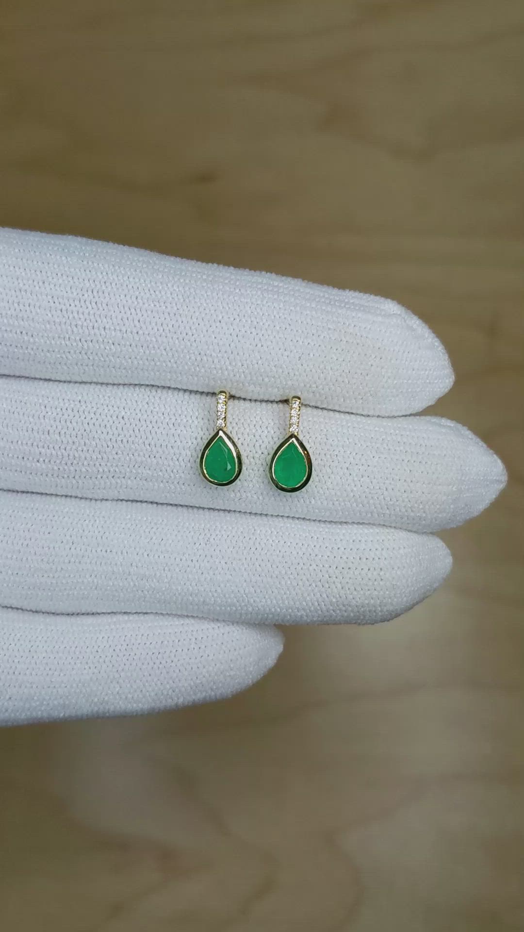 0.80 Ct.Tw. Emerald Natural Diamond Studs Earrings, 14K Yellow Gold Size Video