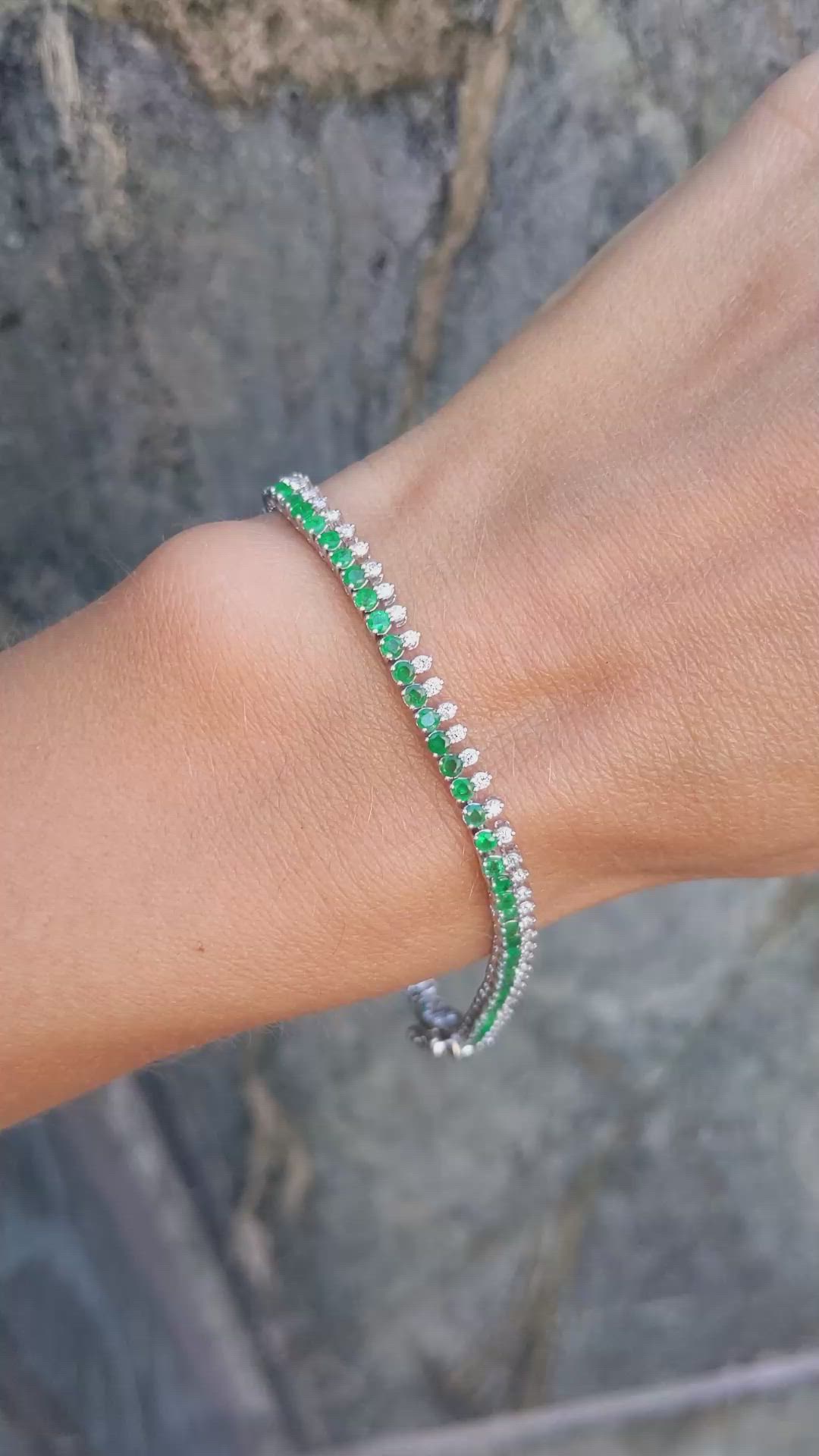 2.63 Ct.Tw. Emerald Natural Diamond Tennis/Line Bracelet, 14K White Gold Size Video