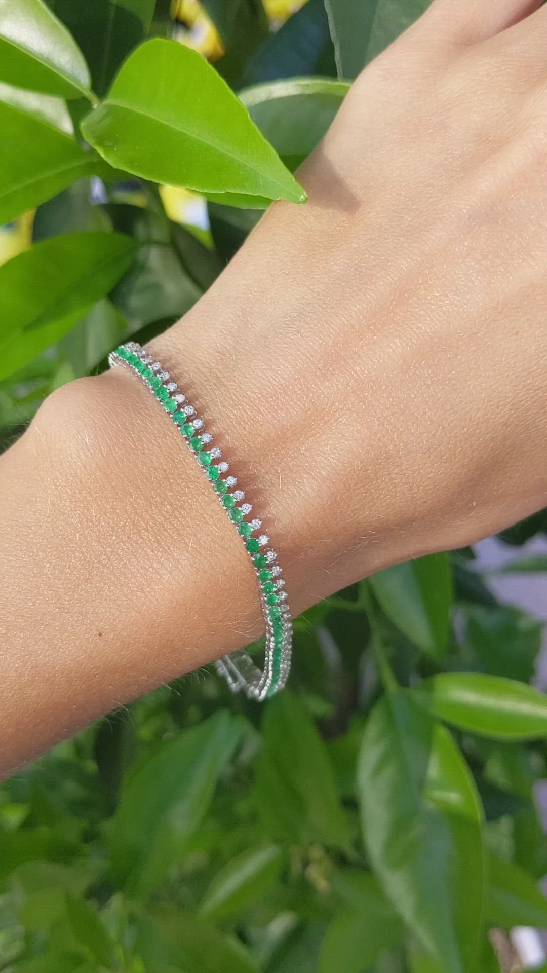 2.63 Ct.Tw. Emerald Natural Diamond Tennis/Line Bracelet, 14K White Gold Size Video