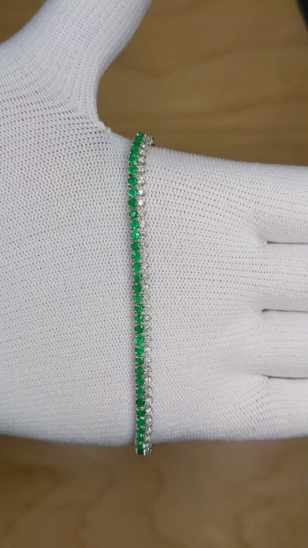 2.63 Ct.Tw. Emerald Natural Diamond Tennis/Line Bracelet, 14K White Gold Size Video